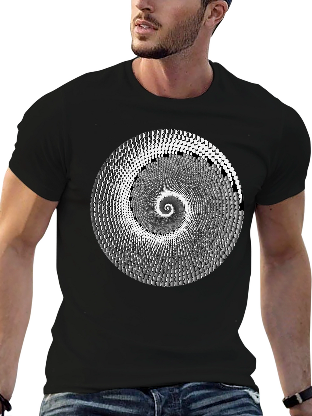 Hypnotic Spiral Graphic Tee - Black Cotton T-Shirt