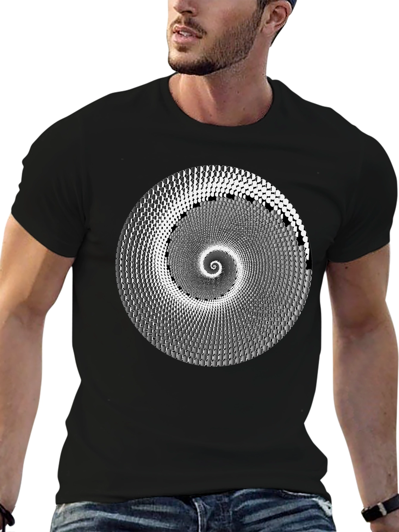 Hypnotic Spiral Graphic Tee - Black Cotton T-Shirt