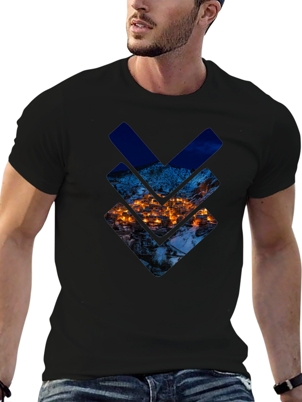 Urban Townscape Graphic Tee - Stylish Black T-Shirt