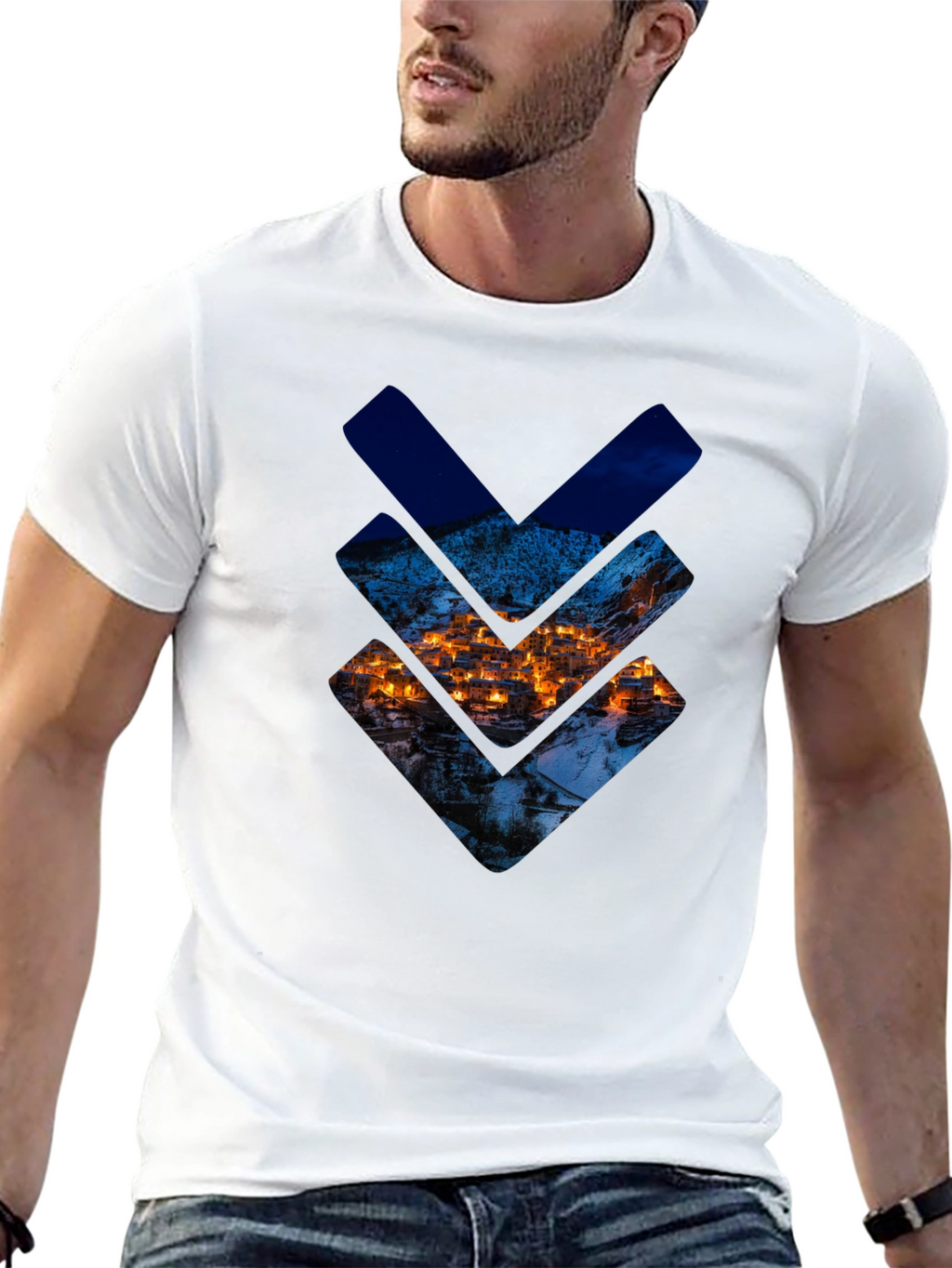 Urban Townscape Graphic Tee - Stylish Black T-Shirt