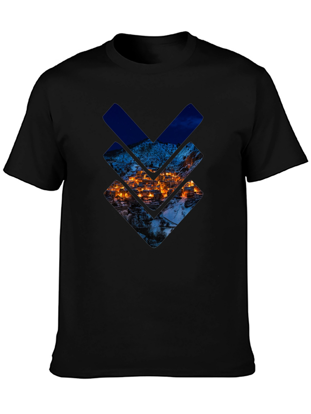 Urban Townscape Graphic Tee - Stylish Black T-Shirt