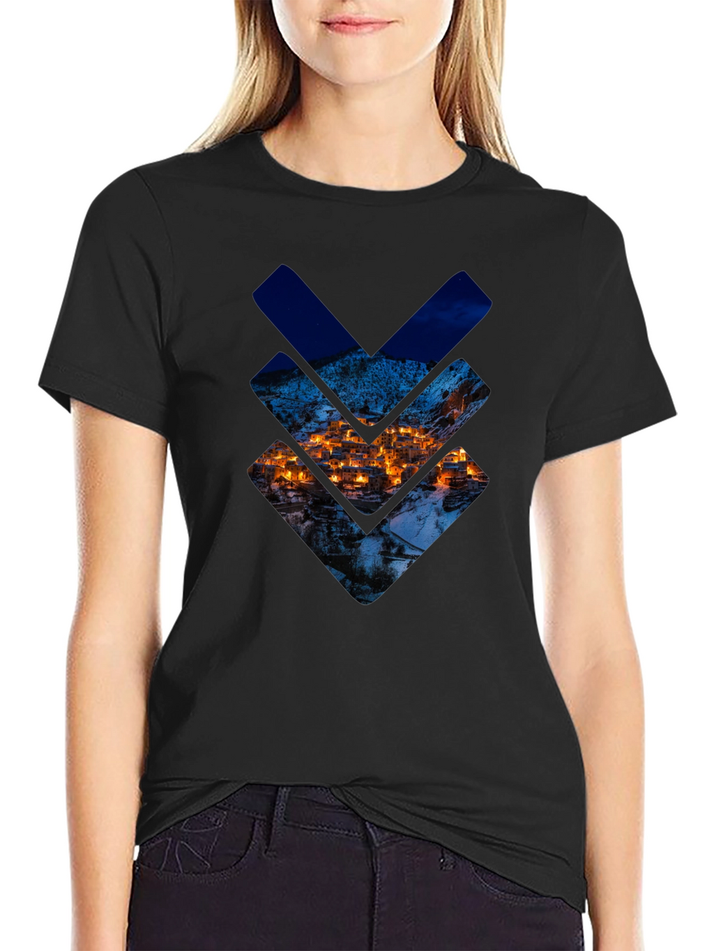 Urban Townscape Graphic Tee - Stylish Black T-Shirt