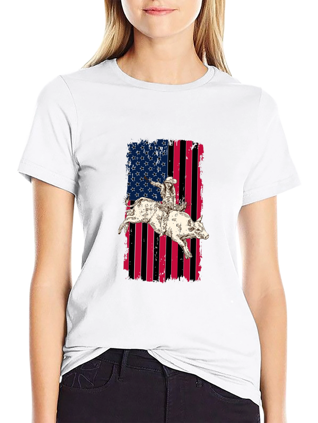 Rodeo Rider American Flag Graphic T-Shirt