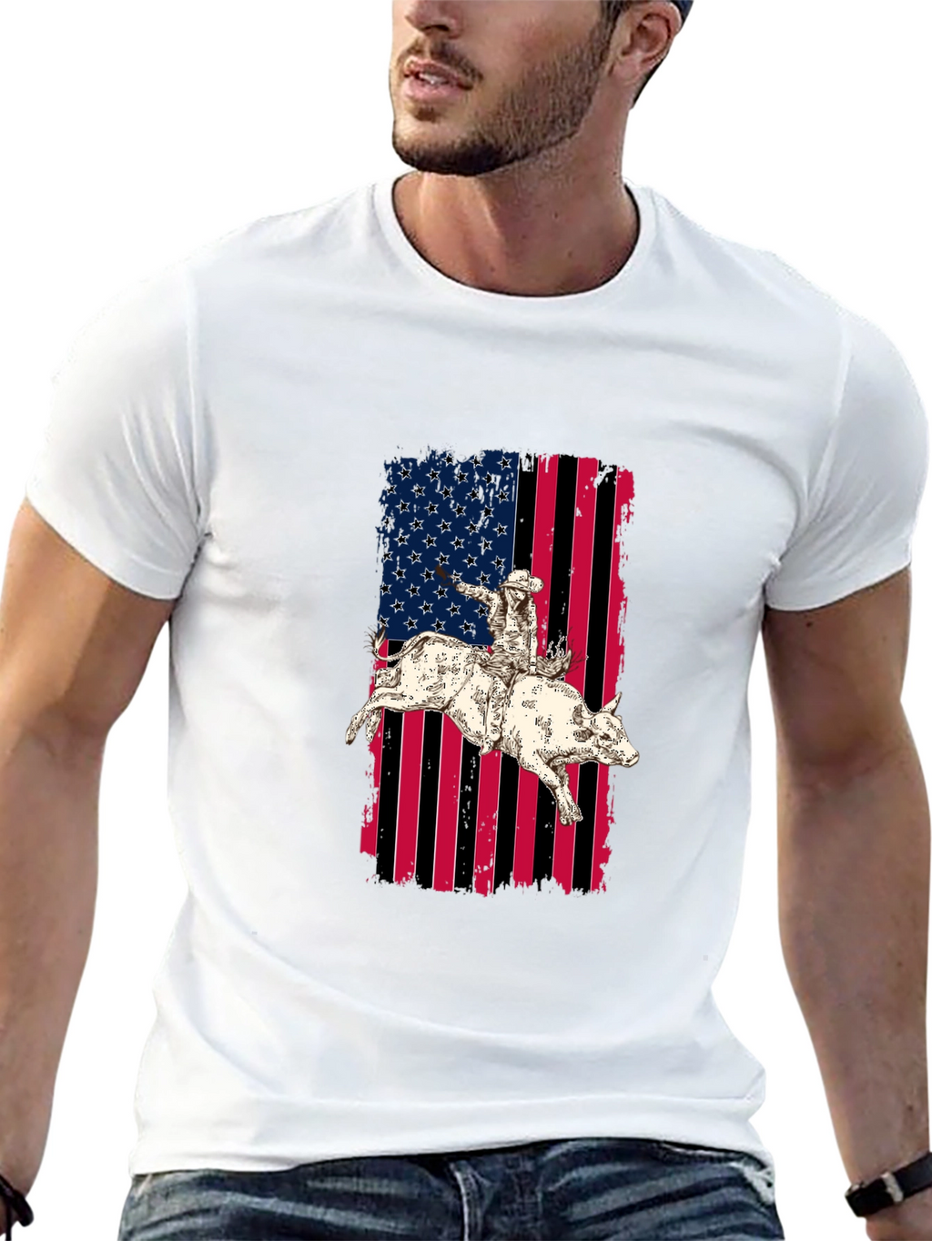 Rodeo Rider American Flag Graphic T-Shirt