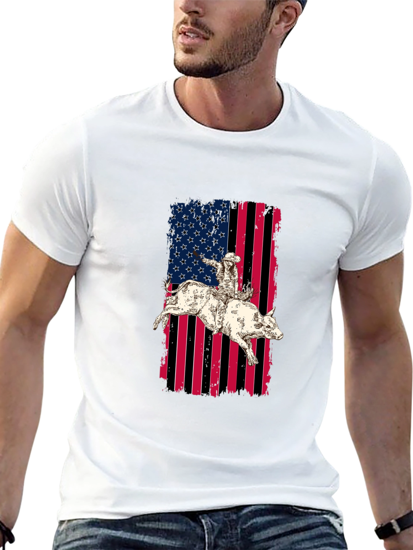 Rodeo Rider American Flag Graphic T-Shirt