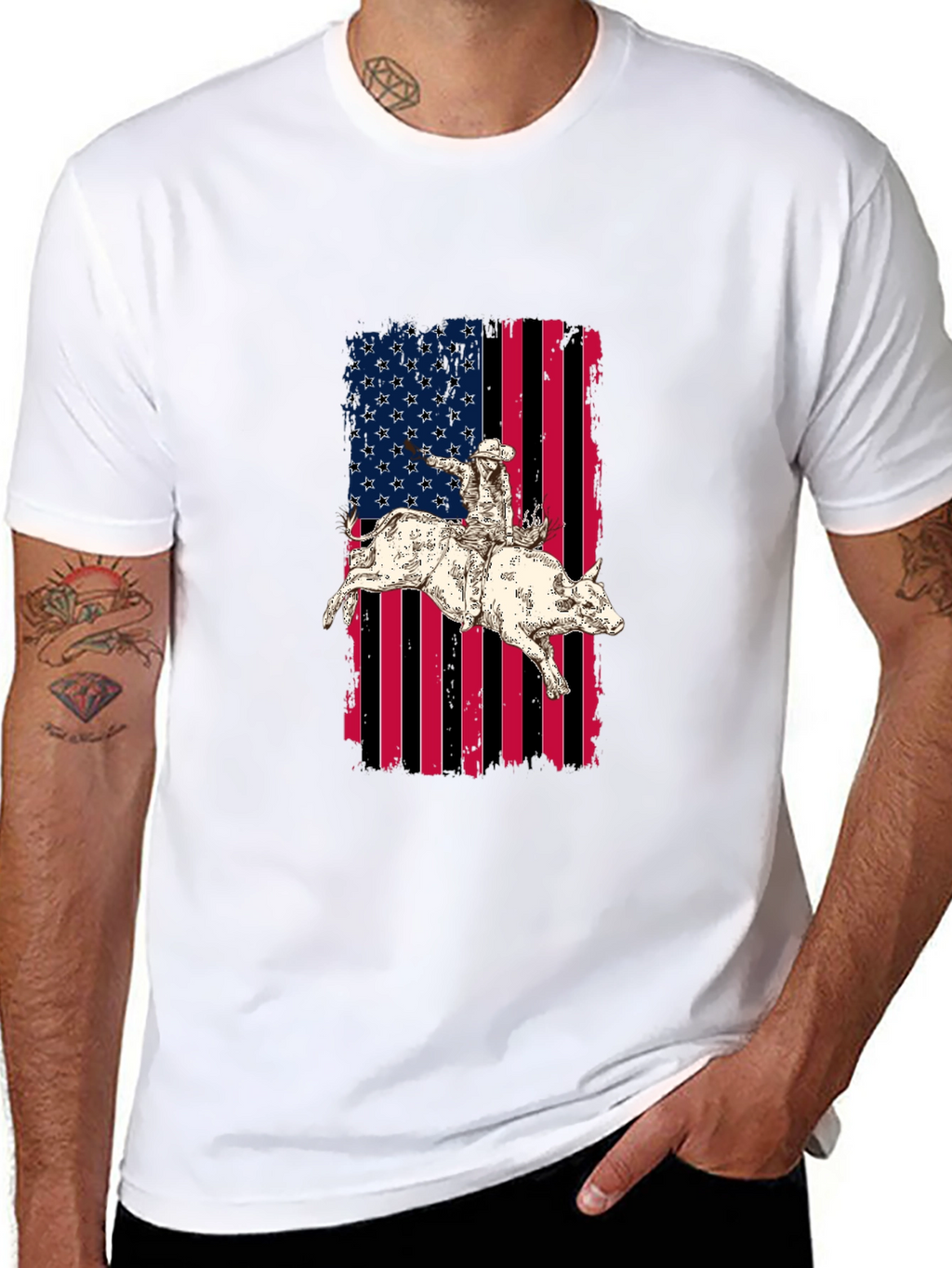 Rodeo Rider American Flag Graphic T-Shirt