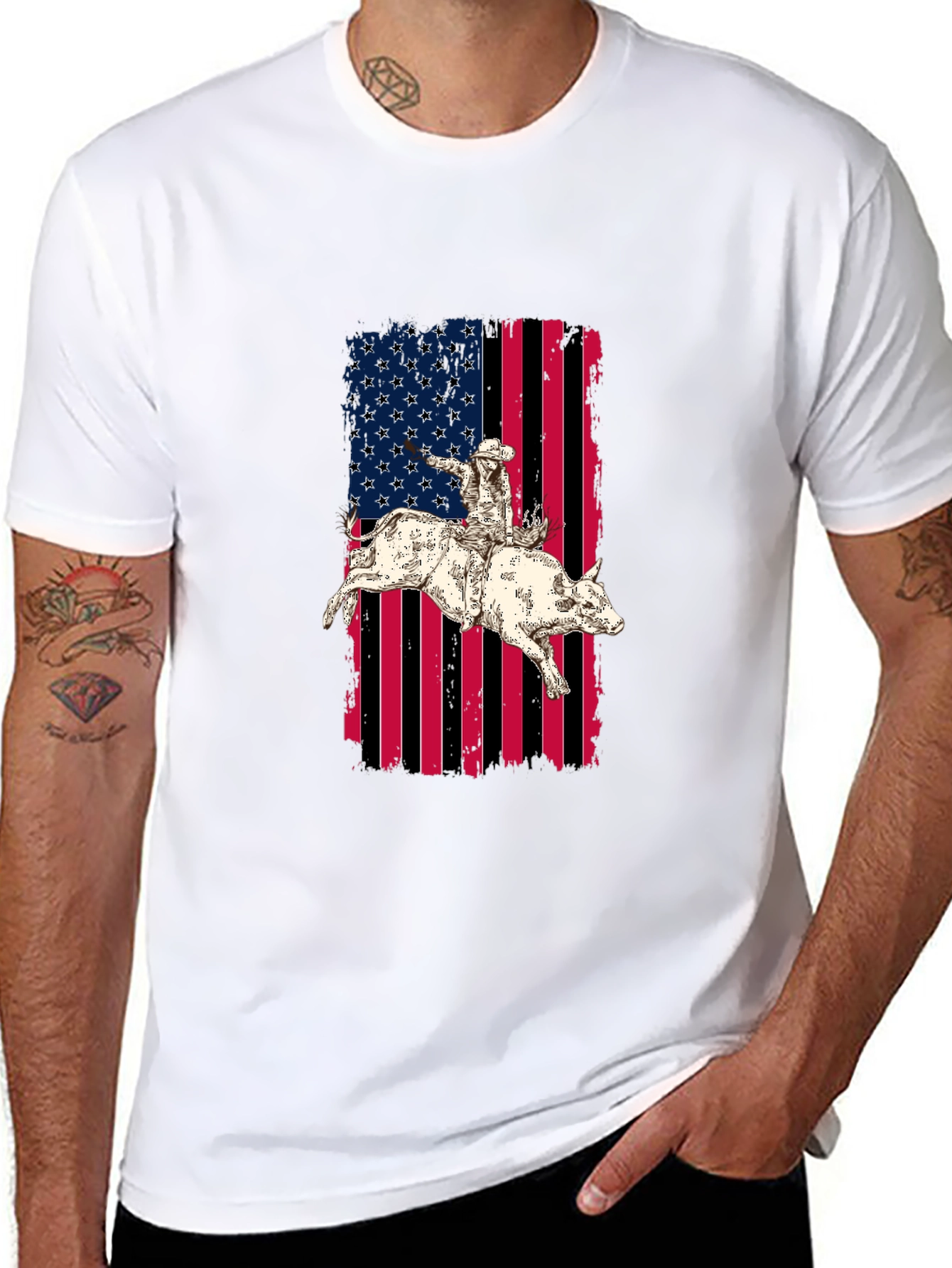Rodeo Rider American Flag Graphic T-Shirt