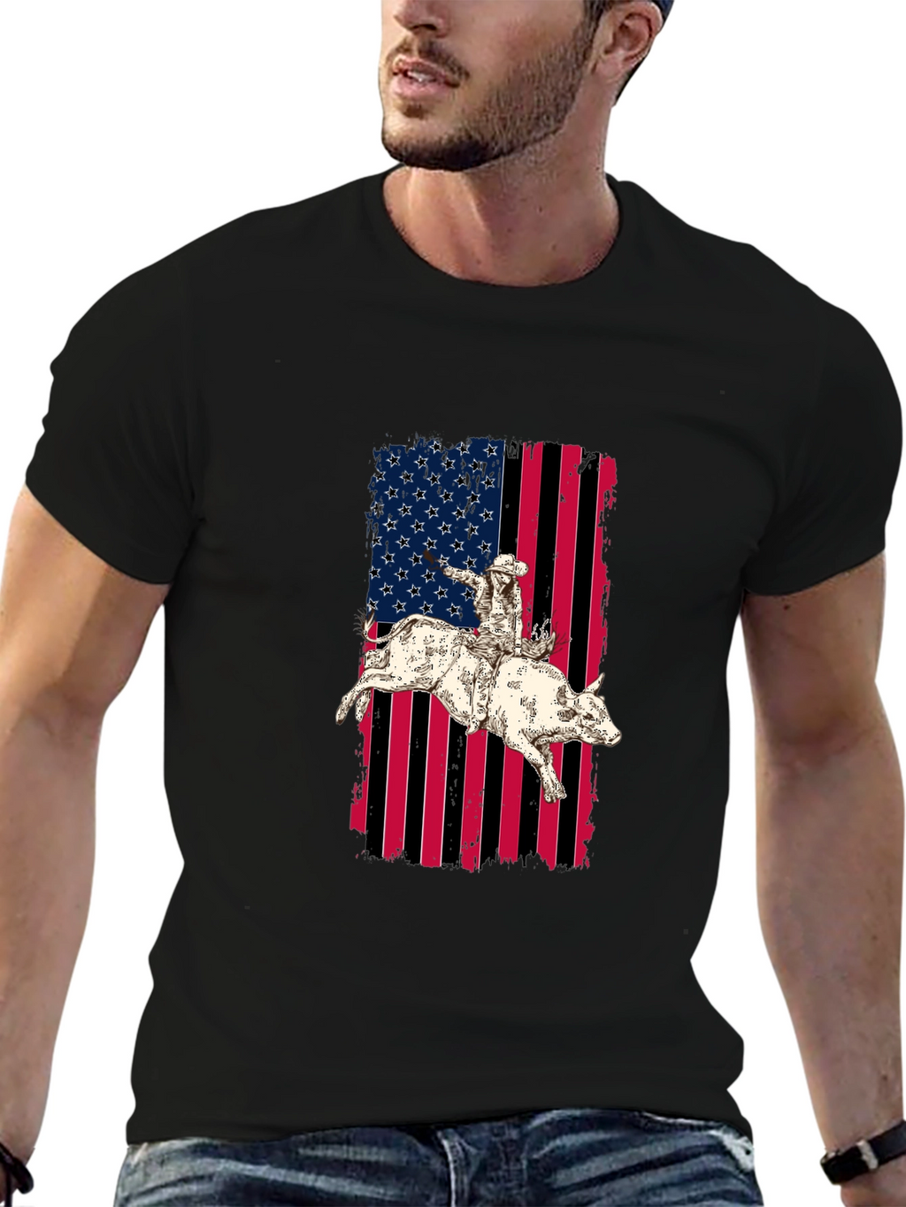 Rodeo Rider American Flag Graphic T-Shirt