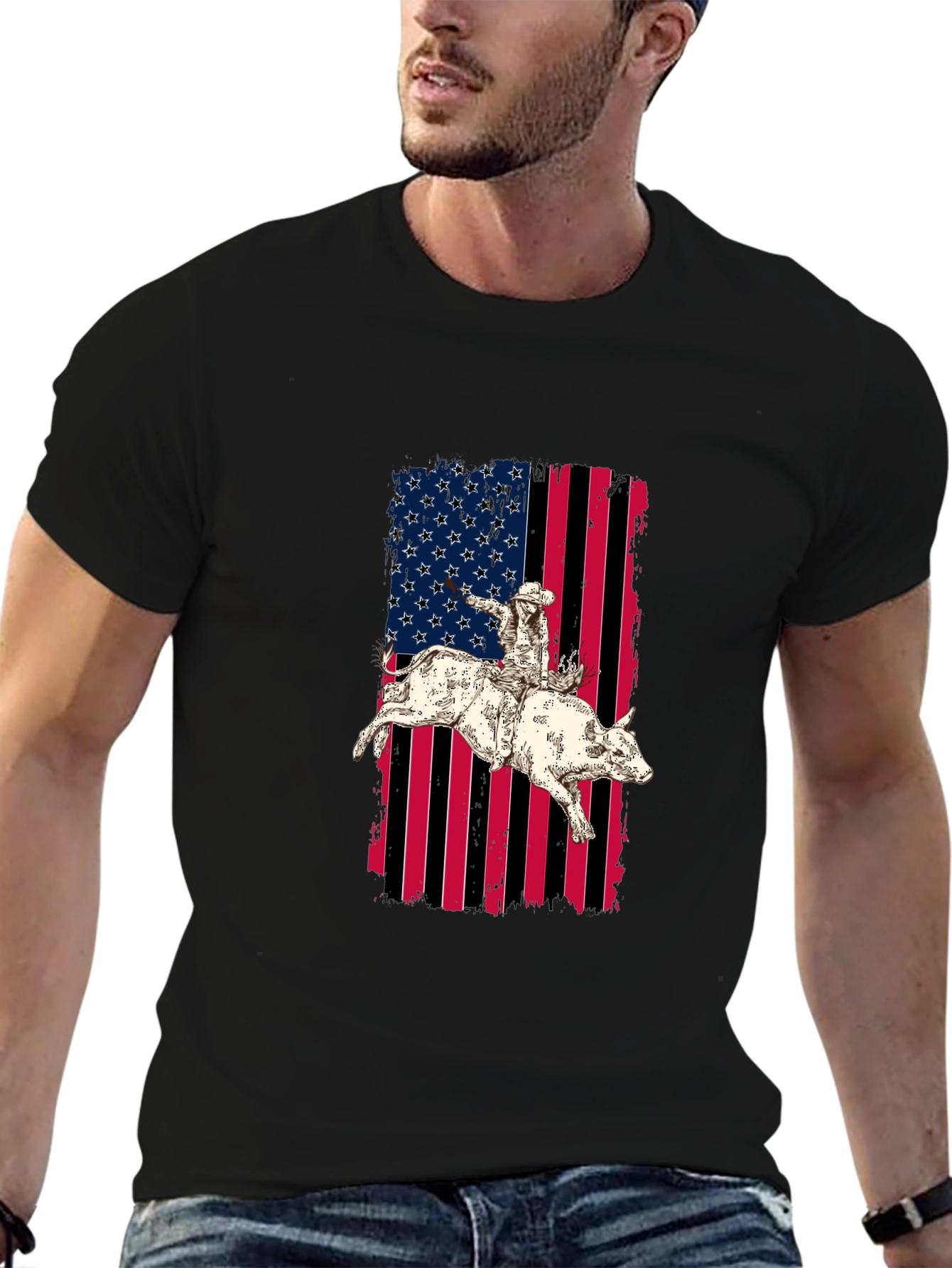 Rodeo Rider American Flag Graphic T-Shirt