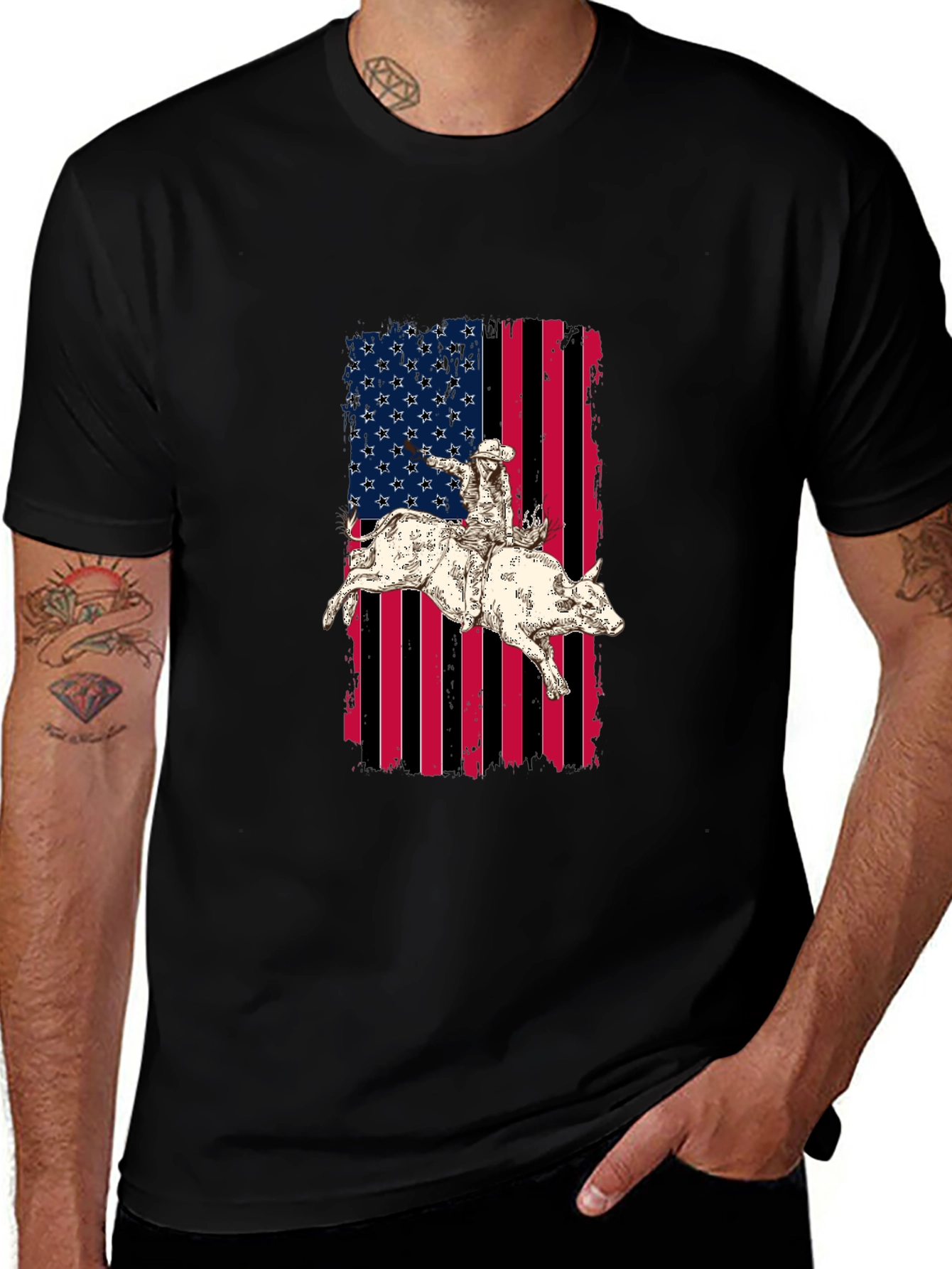 Rodeo Rider American Flag Graphic T-Shirt