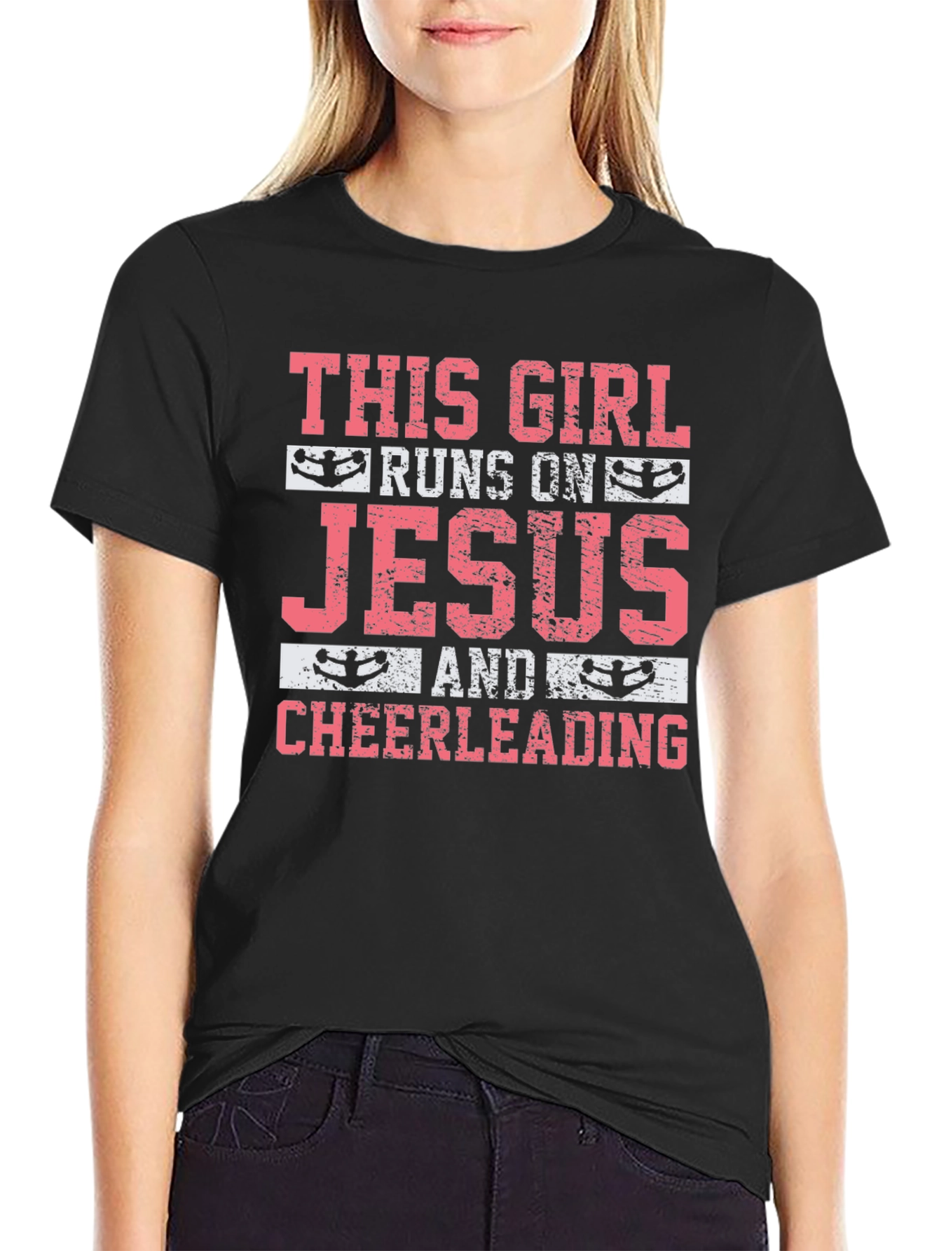This Girl Runs on Jesus & Cheerleading T-Shirt