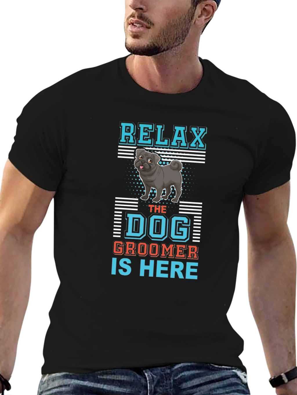 Relax Dog Groomer T-Shirt: Cute Pug Design