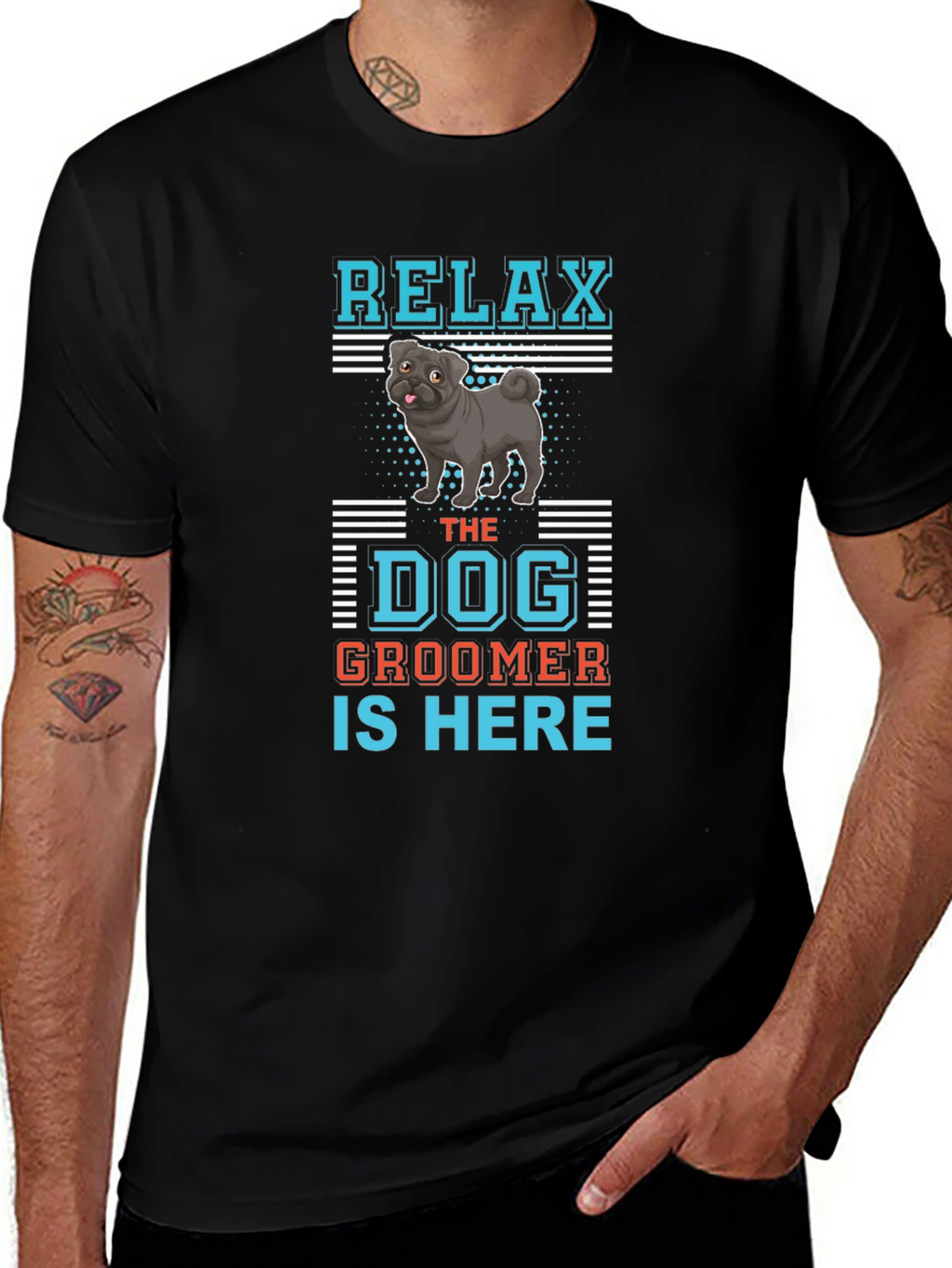 Relax Dog Groomer T-Shirt: Cute Pug Design