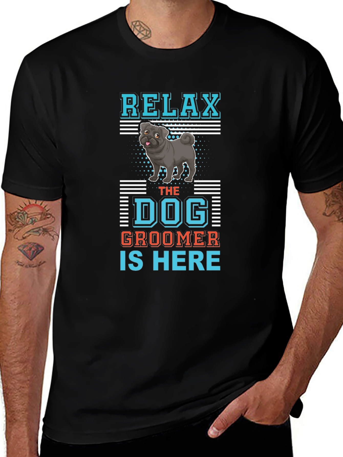 Relax Dog Groomer T-Shirt: Cute Pug Design