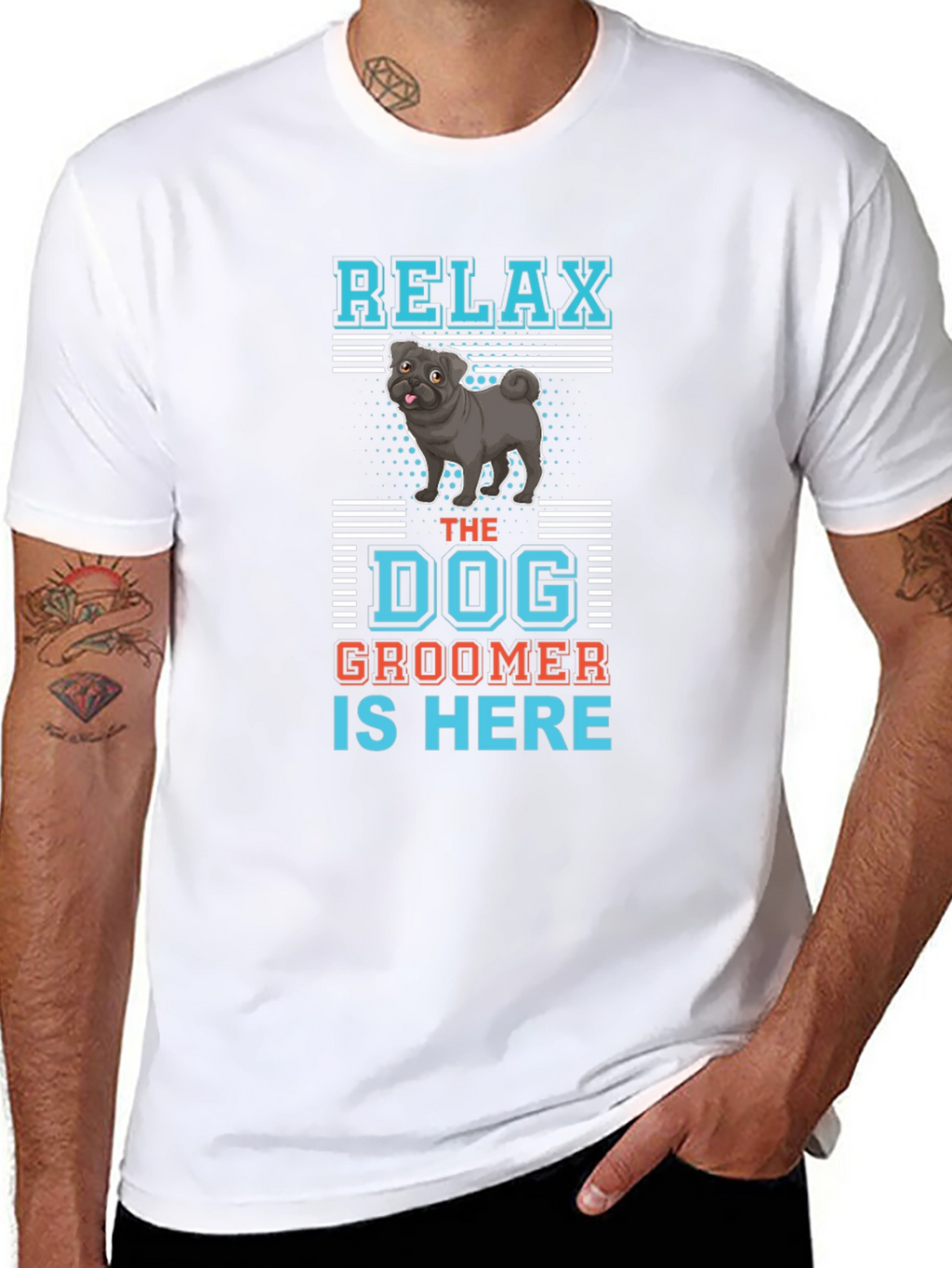 Relax Dog Groomer T-Shirt: Cute Pug Design