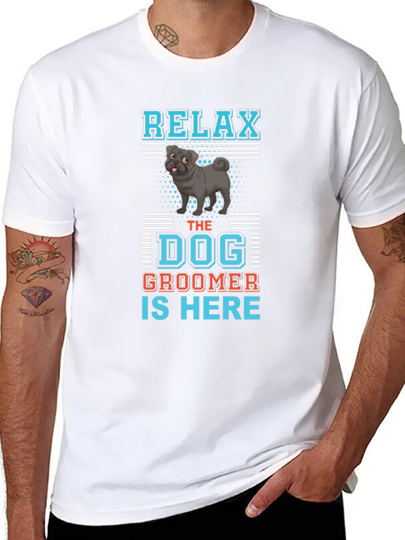Relax Dog Groomer T-Shirt: Cute Pug Design