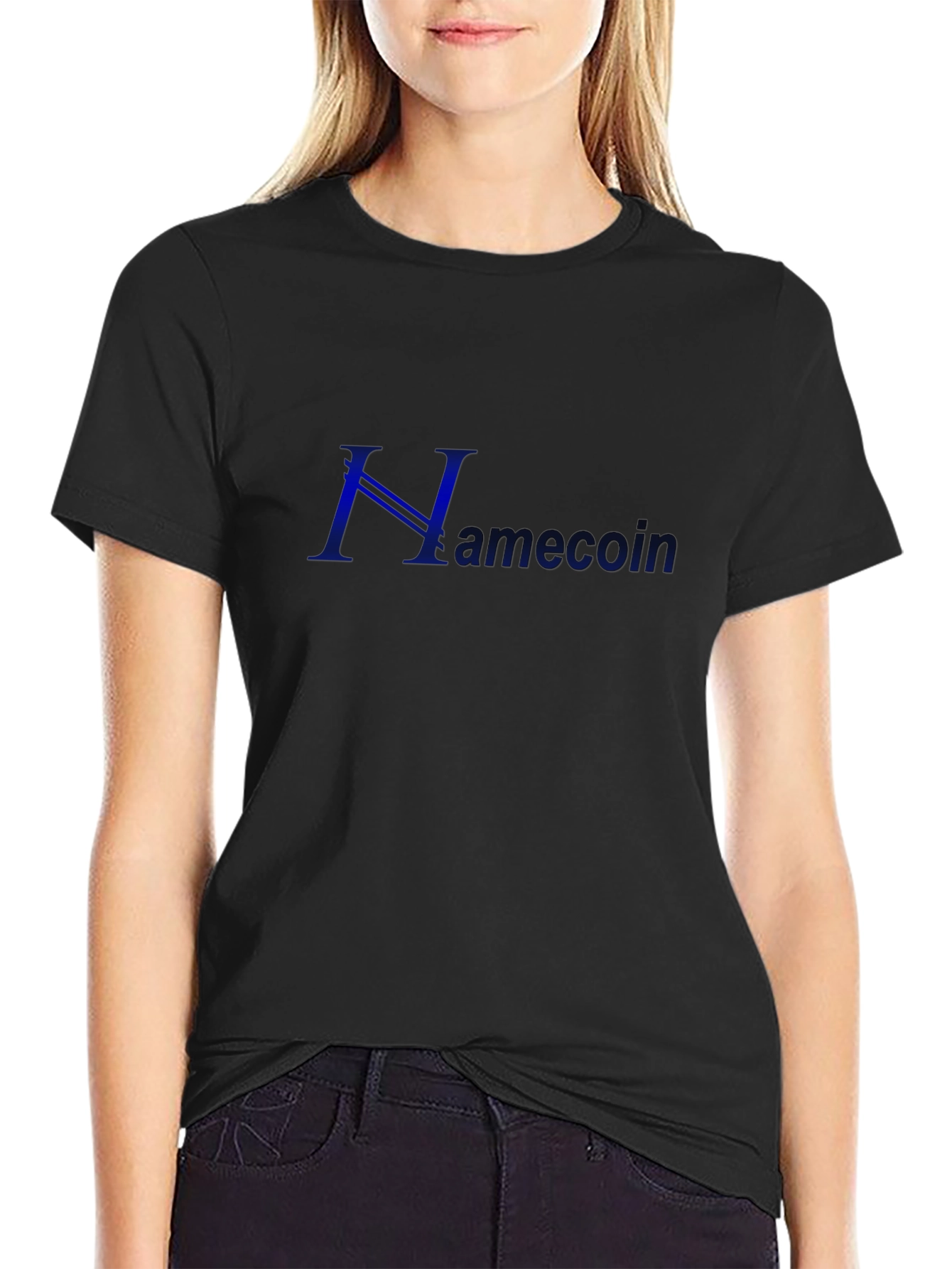 Namecoin Blue Lettering Black T-Shirt