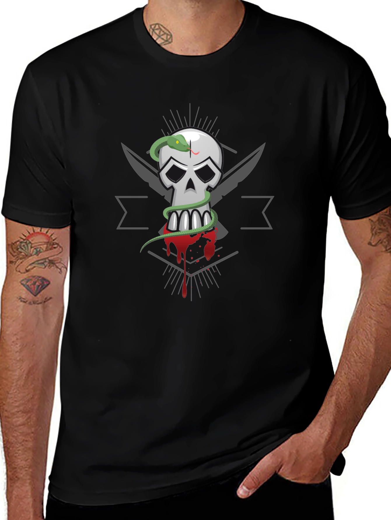 Skull & Snake Graphic Tee - Mens Black T-Shirt