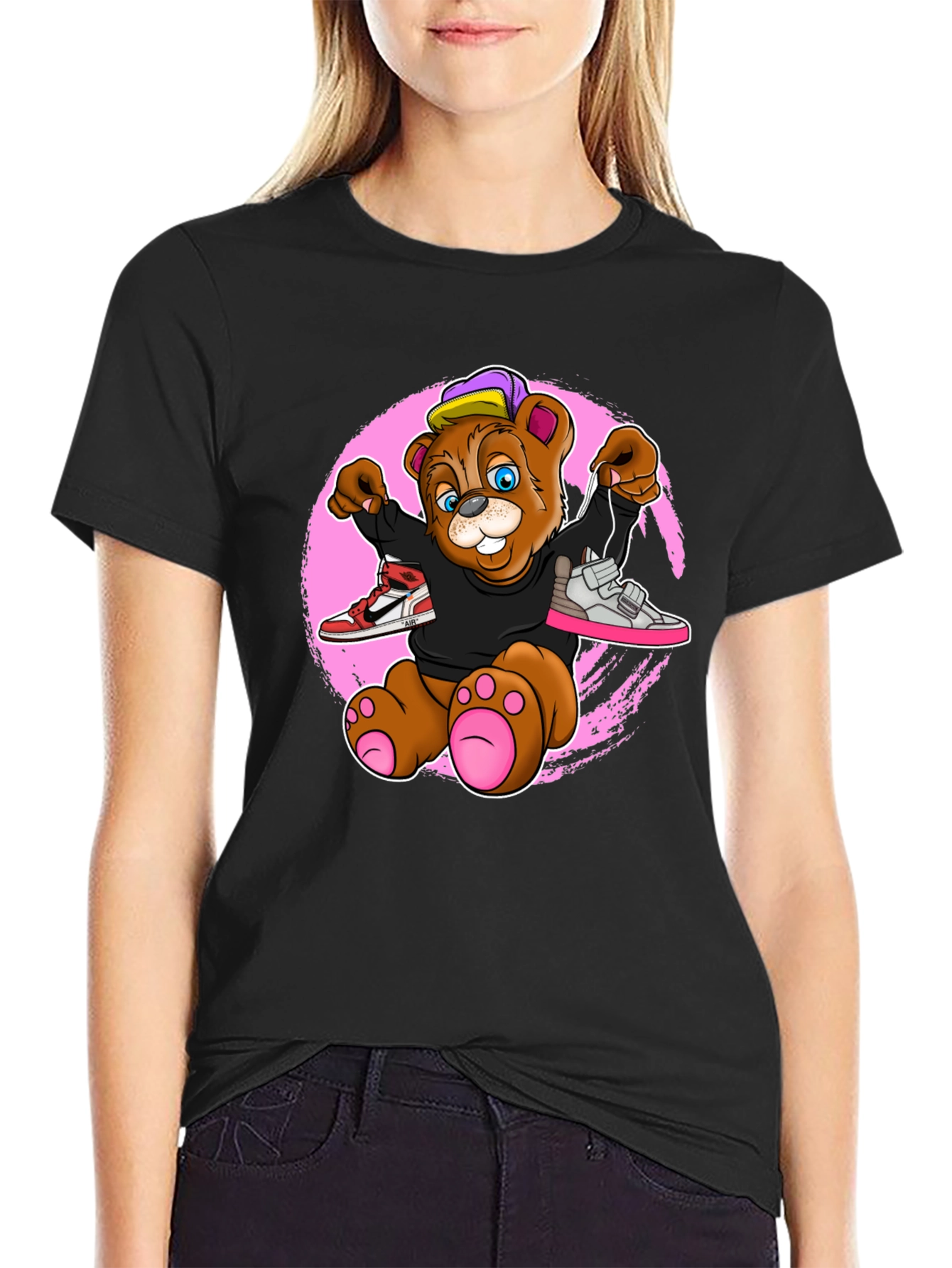 Cartoon Bear with Sneakers Graphic T-Shirt