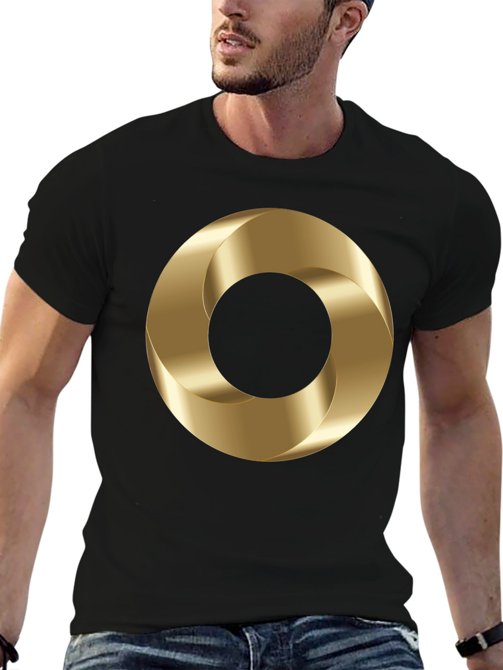 Abstract Gold Torus Graphic Print T-Shirt