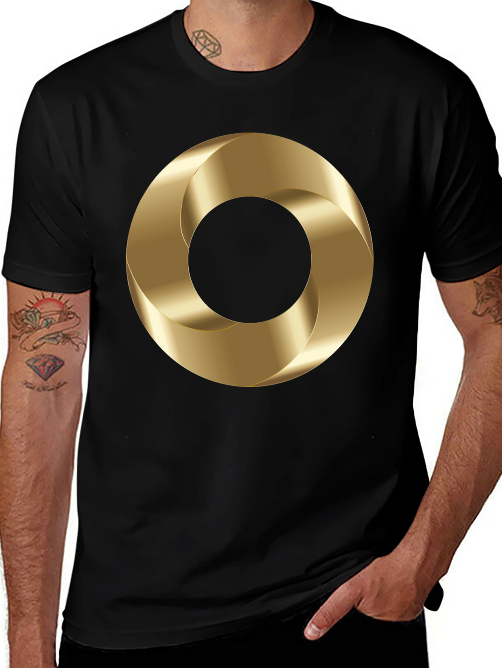 Abstract Gold Torus Graphic Print T-Shirt