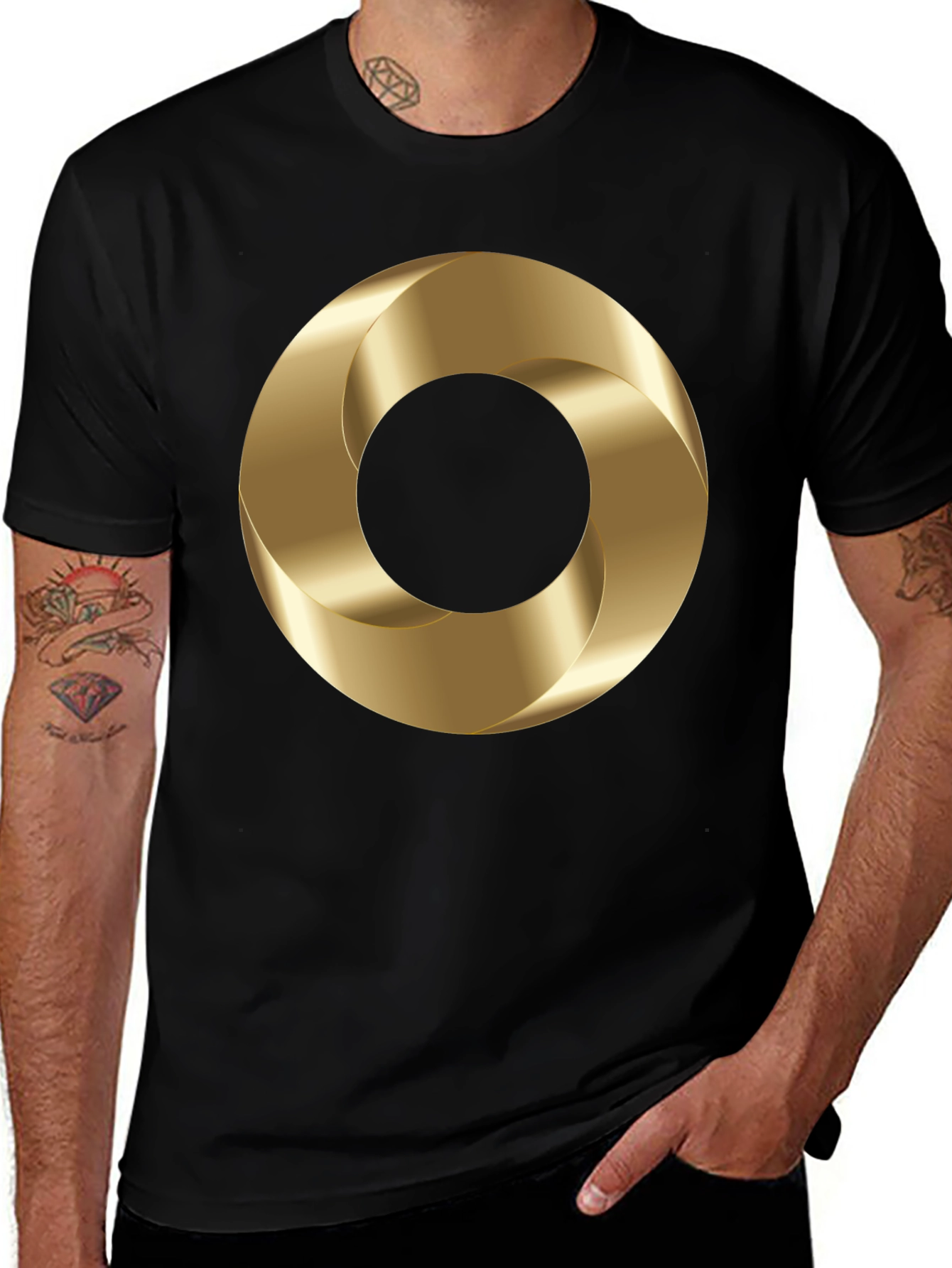 Abstract Gold Torus Graphic Print T-Shirt