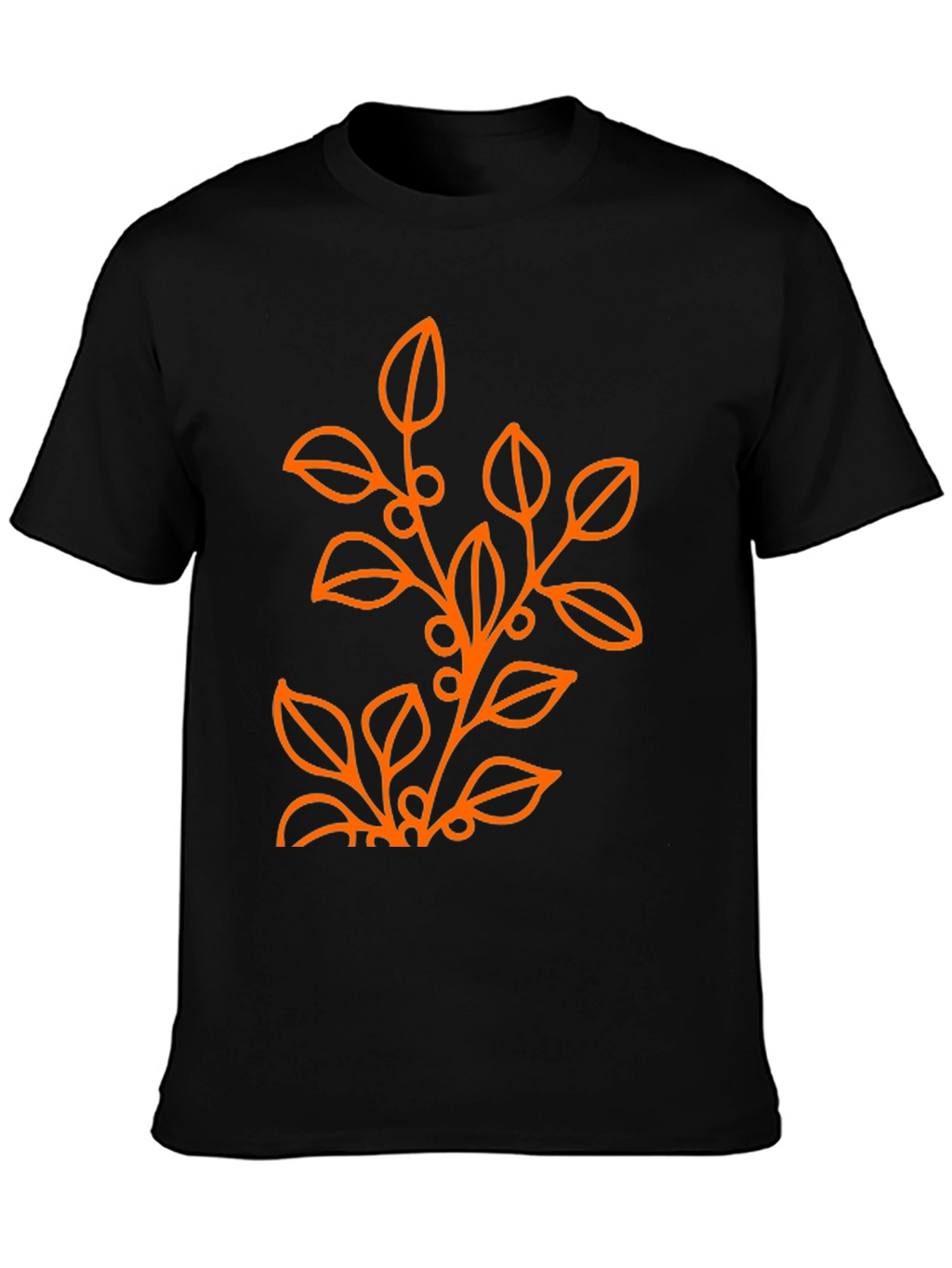 Mens Black T-Shirt with Orange Floral Design
