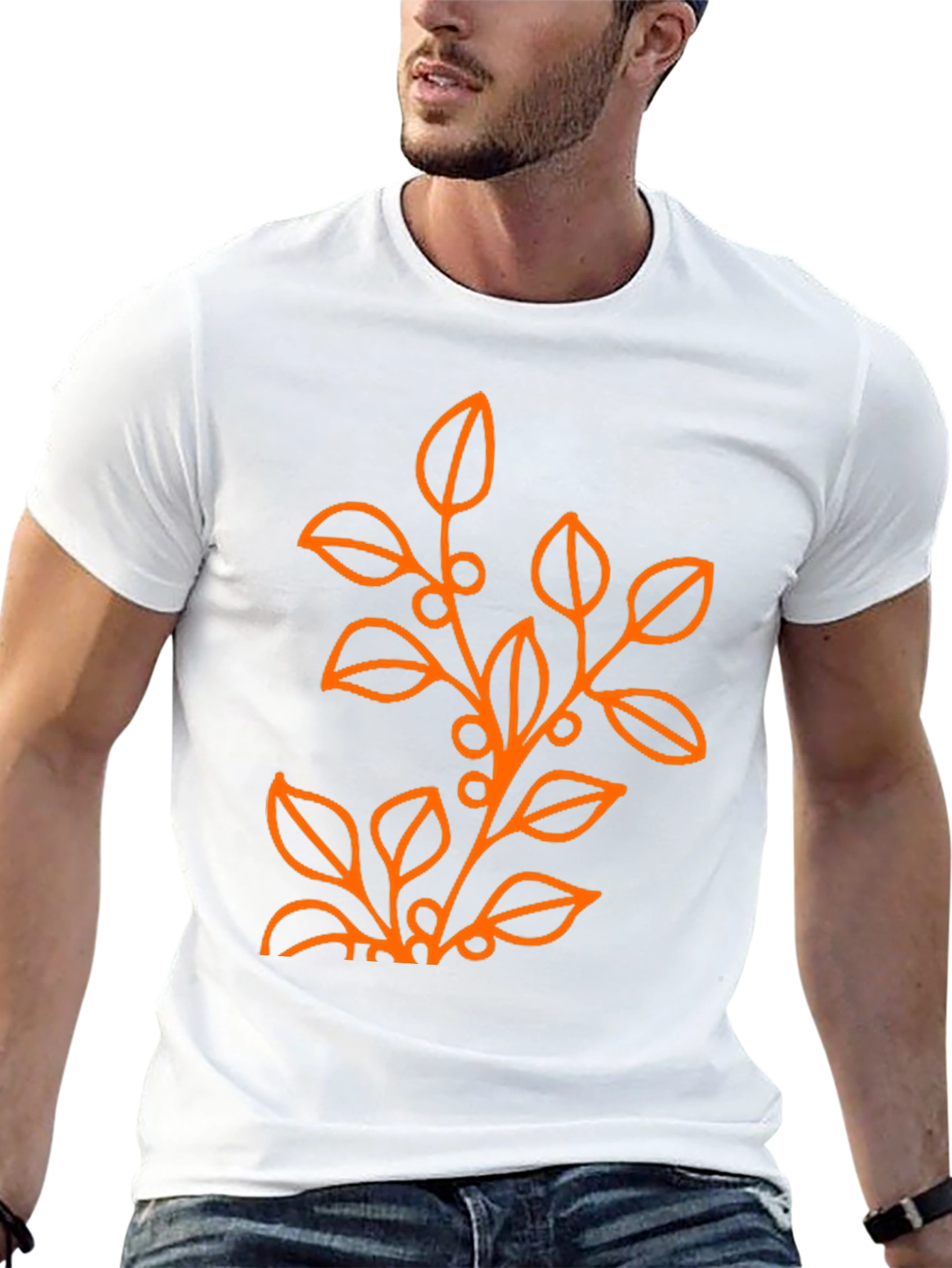 Mens Black T-Shirt with Orange Floral Design