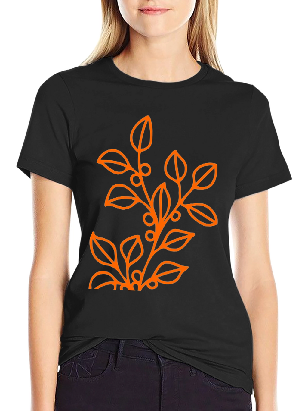 Mens Black T-Shirt with Orange Floral Design