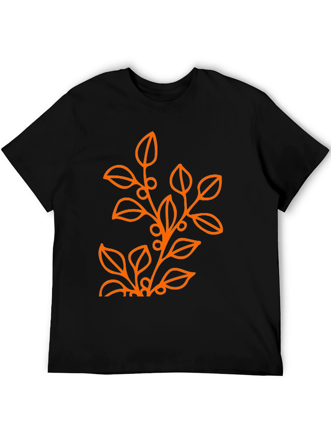 Mens Black T-Shirt with Orange Floral Design