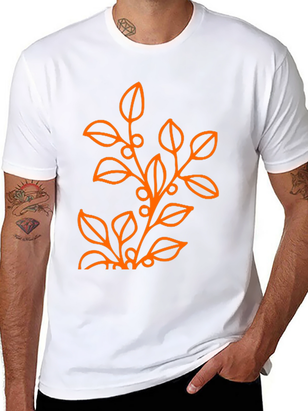 Mens Black T-Shirt with Orange Floral Design