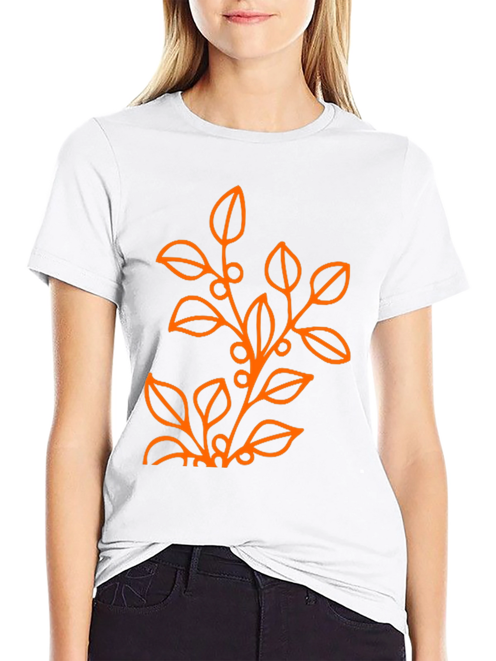 Mens Black T-Shirt with Orange Floral Design