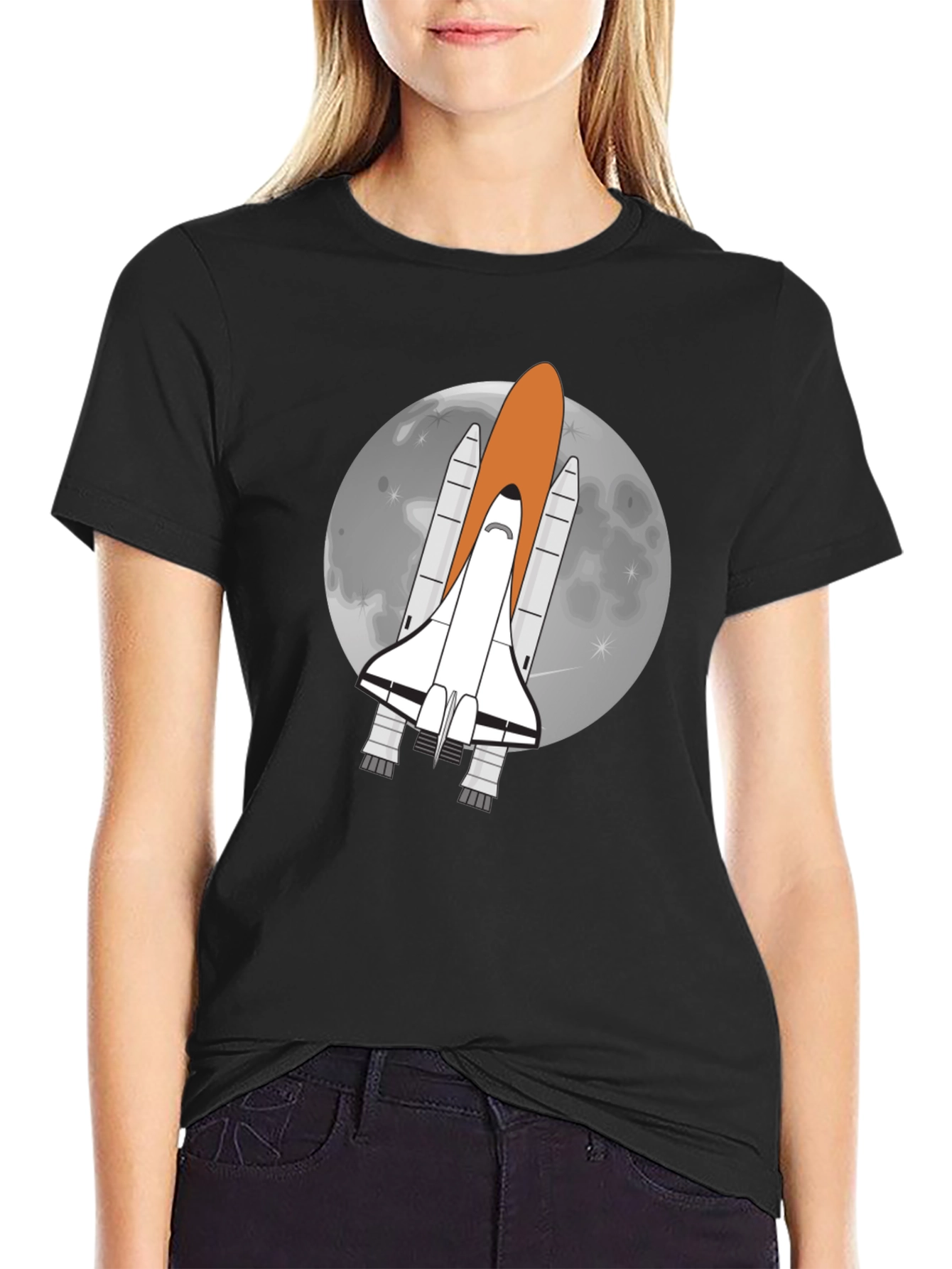 Space Shuttle Moon Graphic Tee - Black