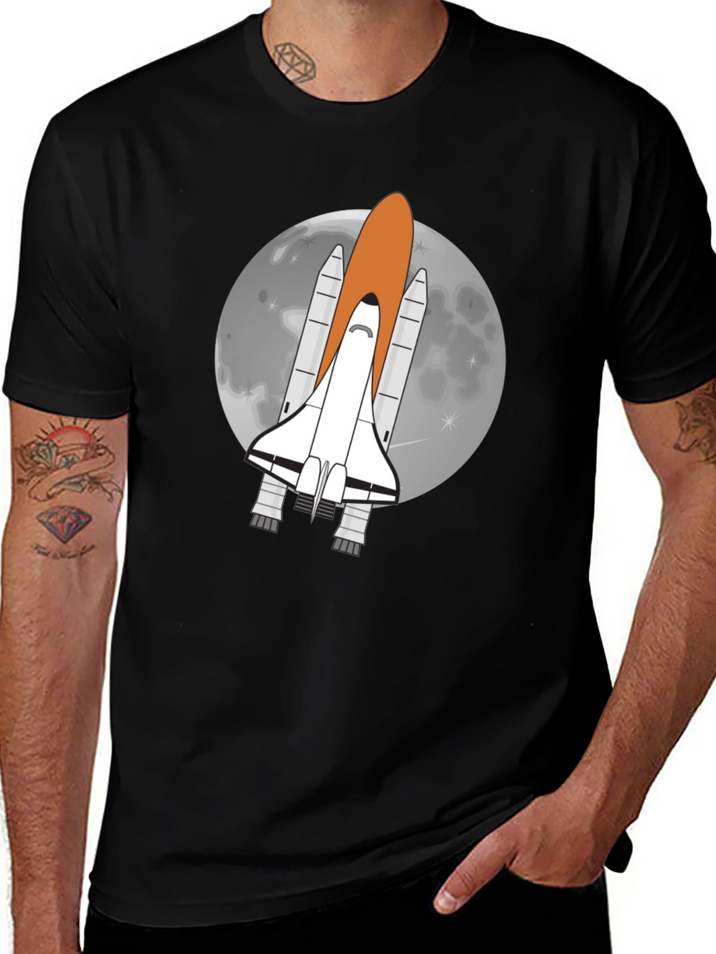 Space Shuttle Moon Graphic Tee - Black