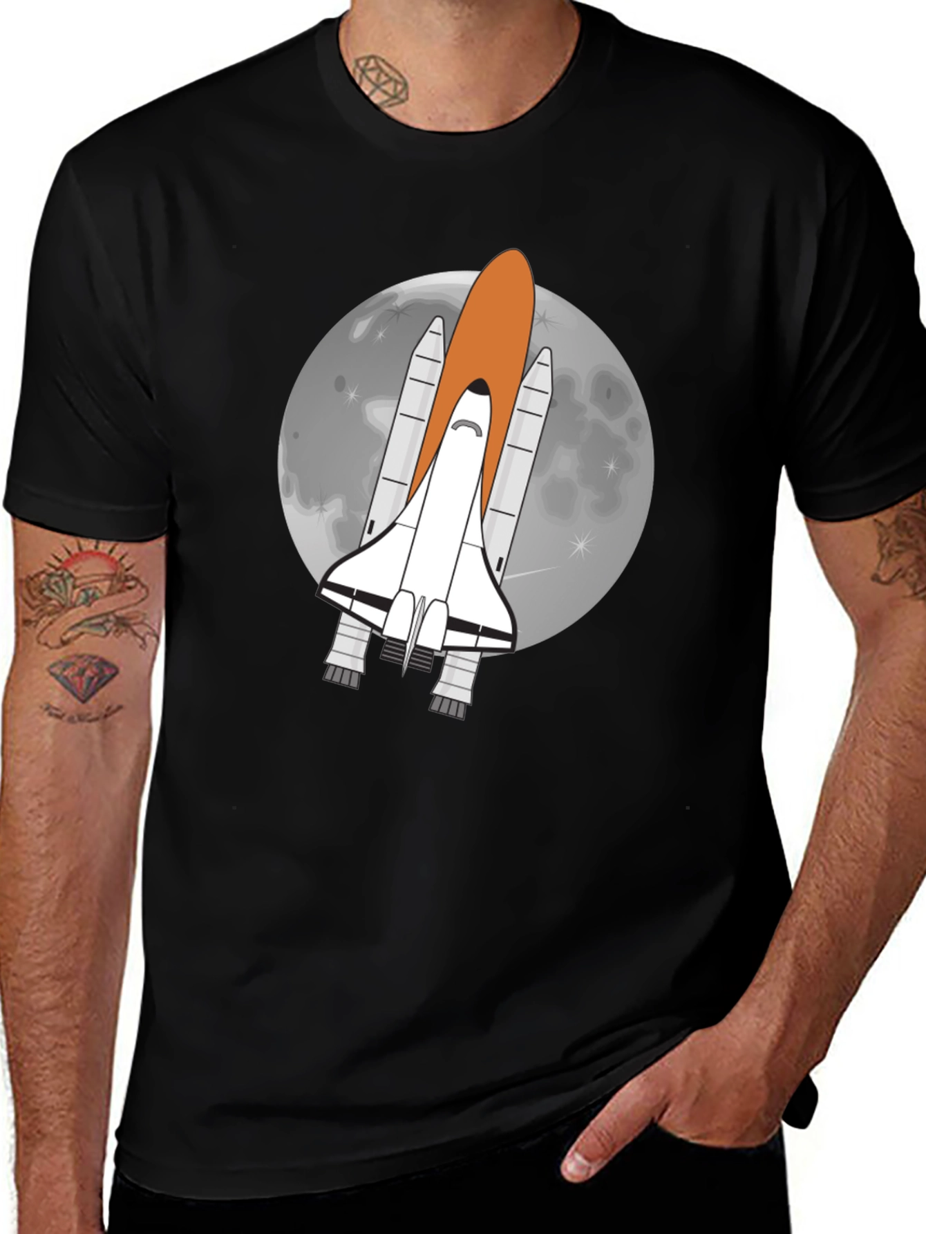 Space Shuttle Moon Graphic Tee - Black