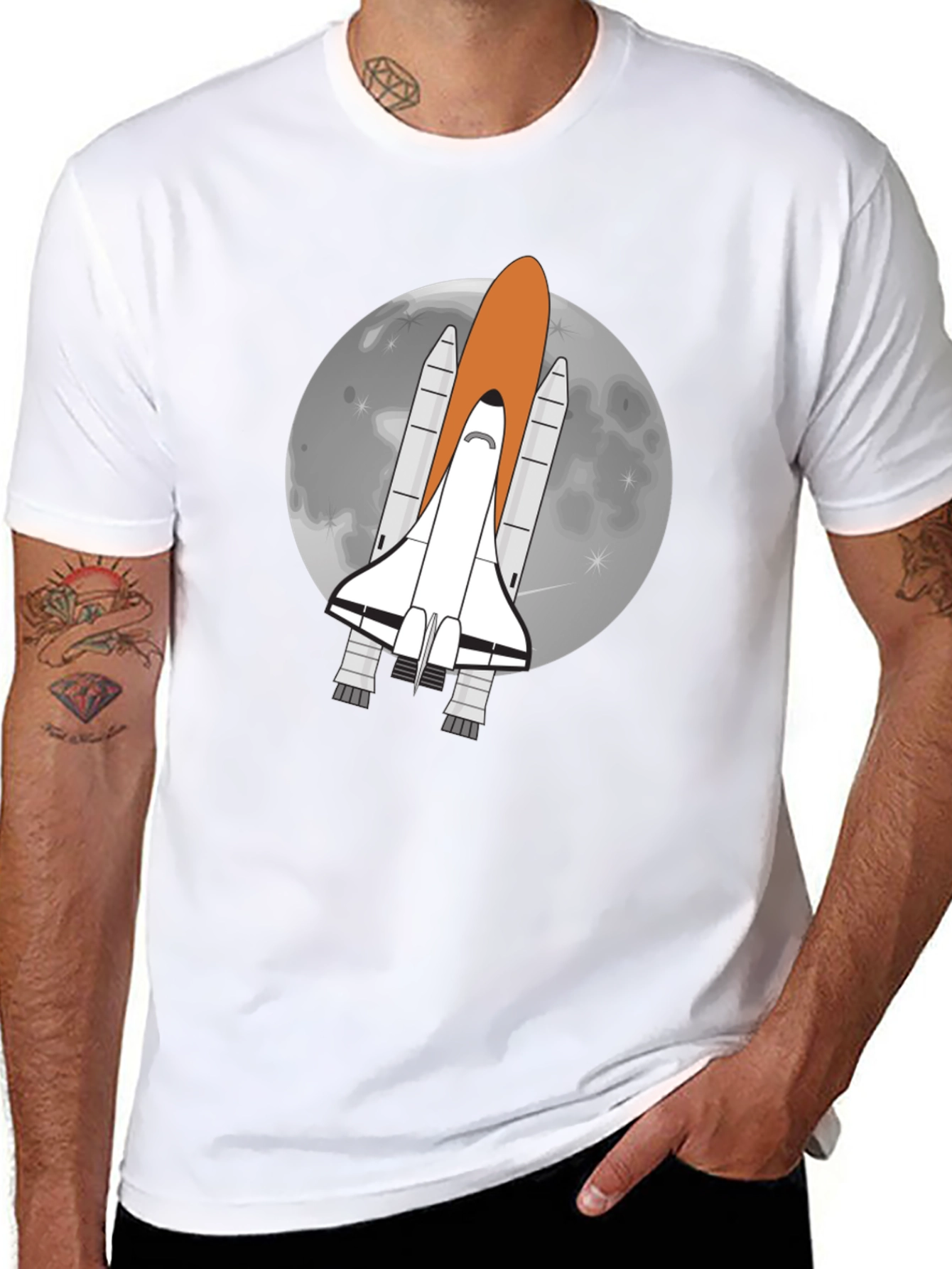 Space Shuttle Moon Graphic Tee - Black