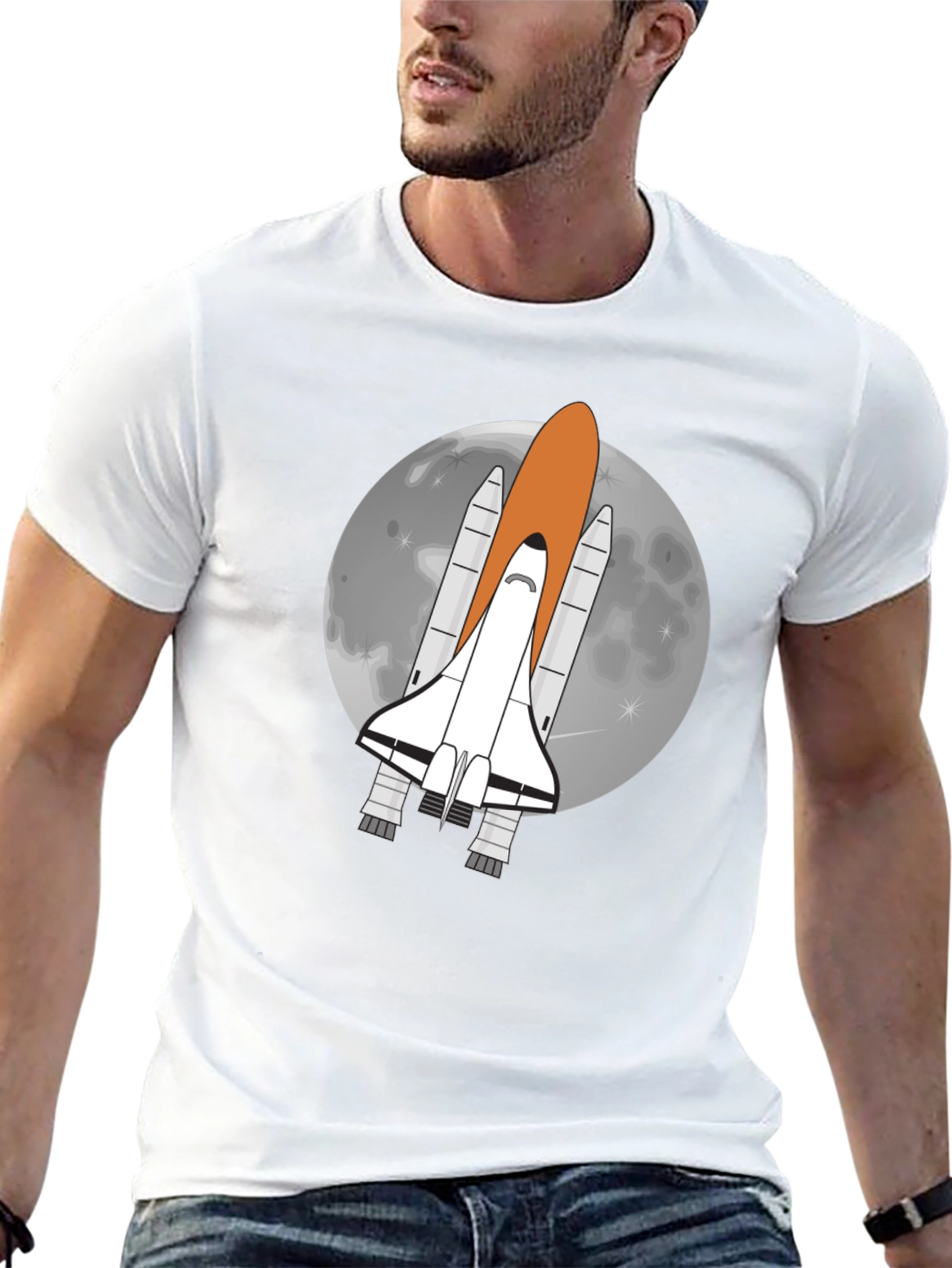 Space Shuttle Moon Graphic Tee - Black
