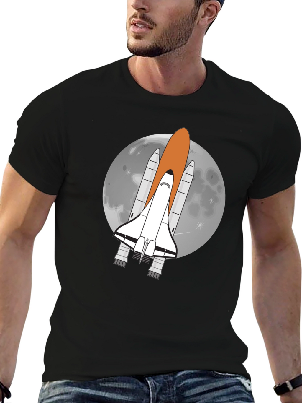 Space Shuttle Moon Graphic Tee - Black
