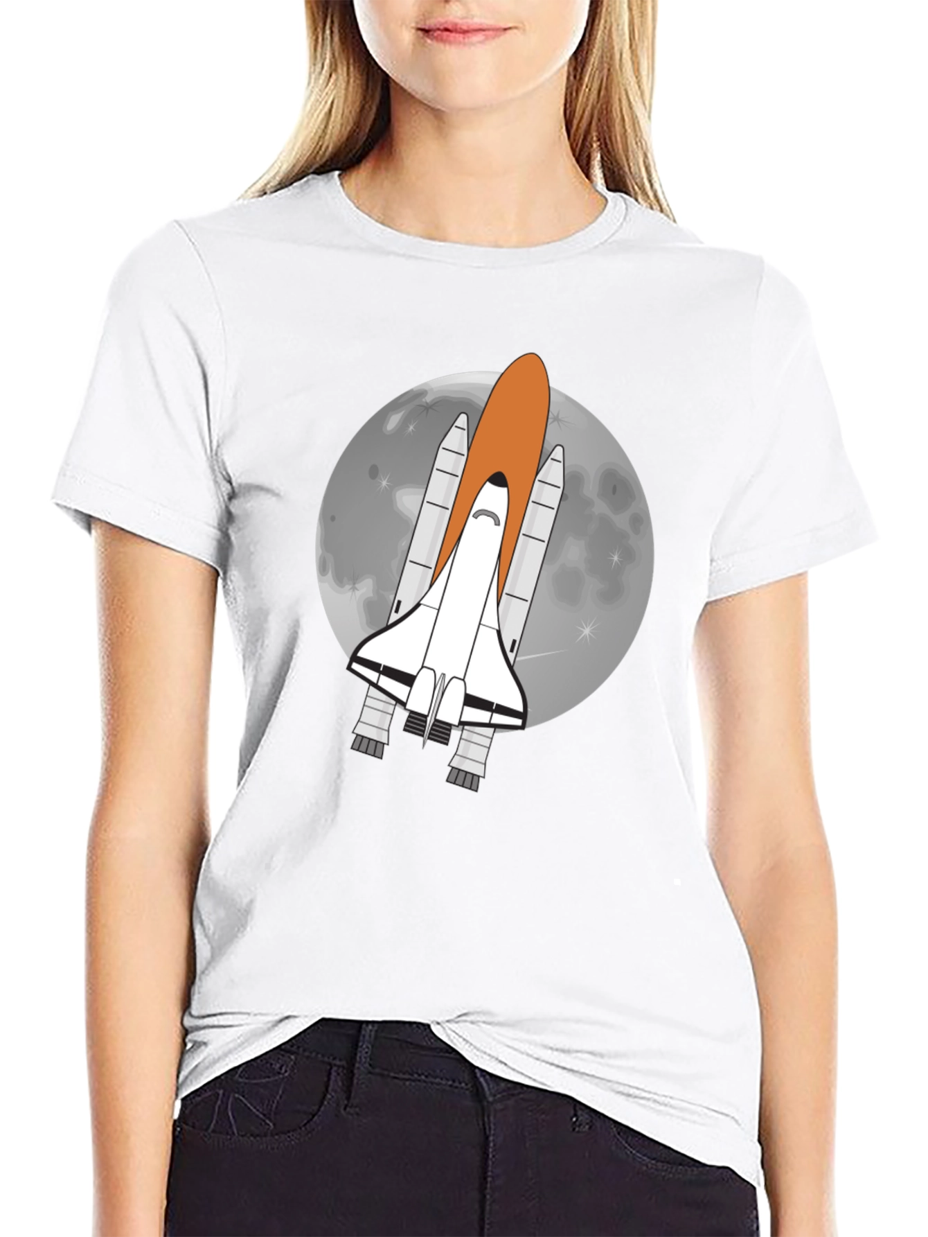 Space Shuttle Moon Graphic Tee - Black