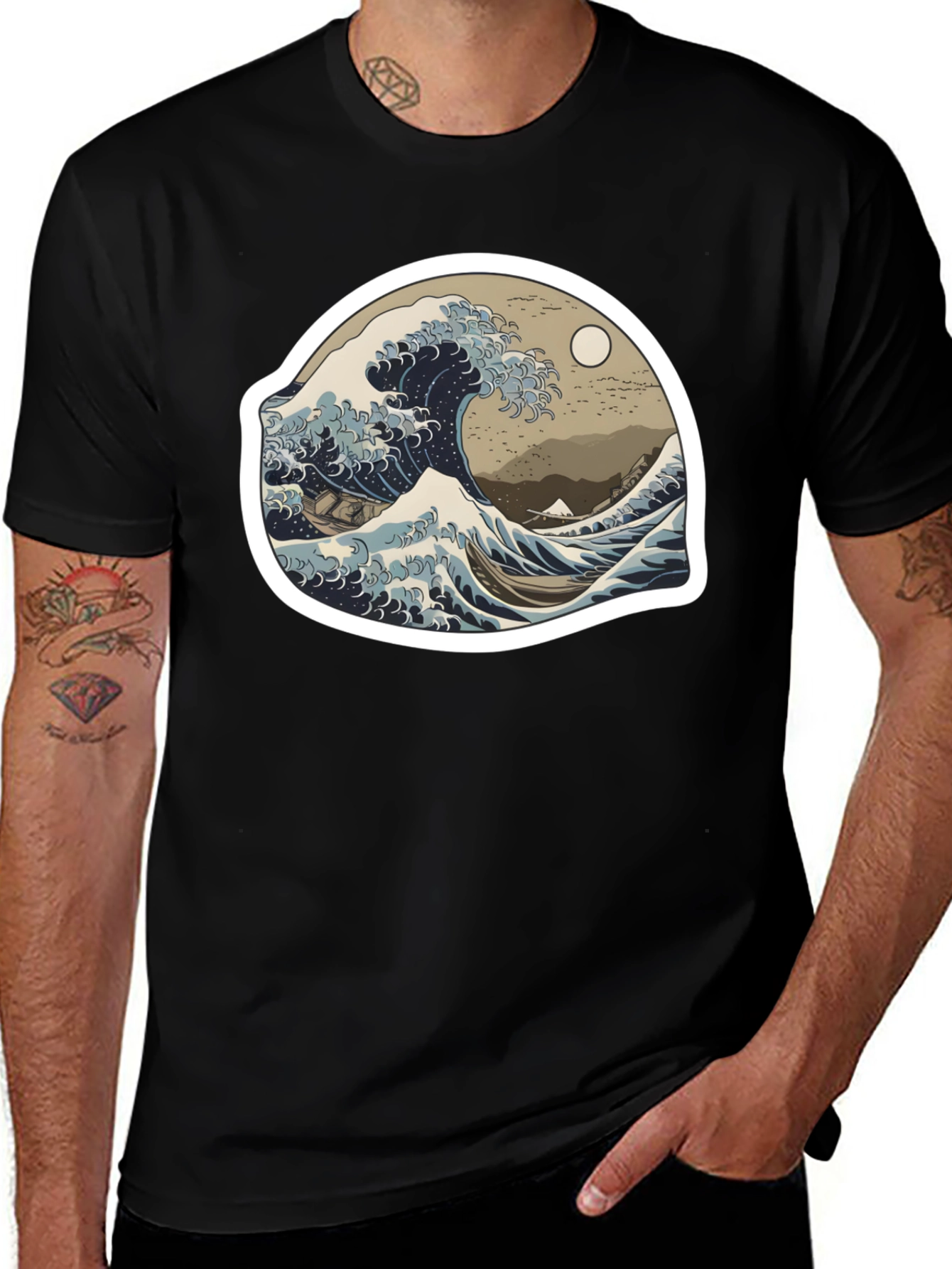 Great Wave Graphic Tee - Black Casual Style