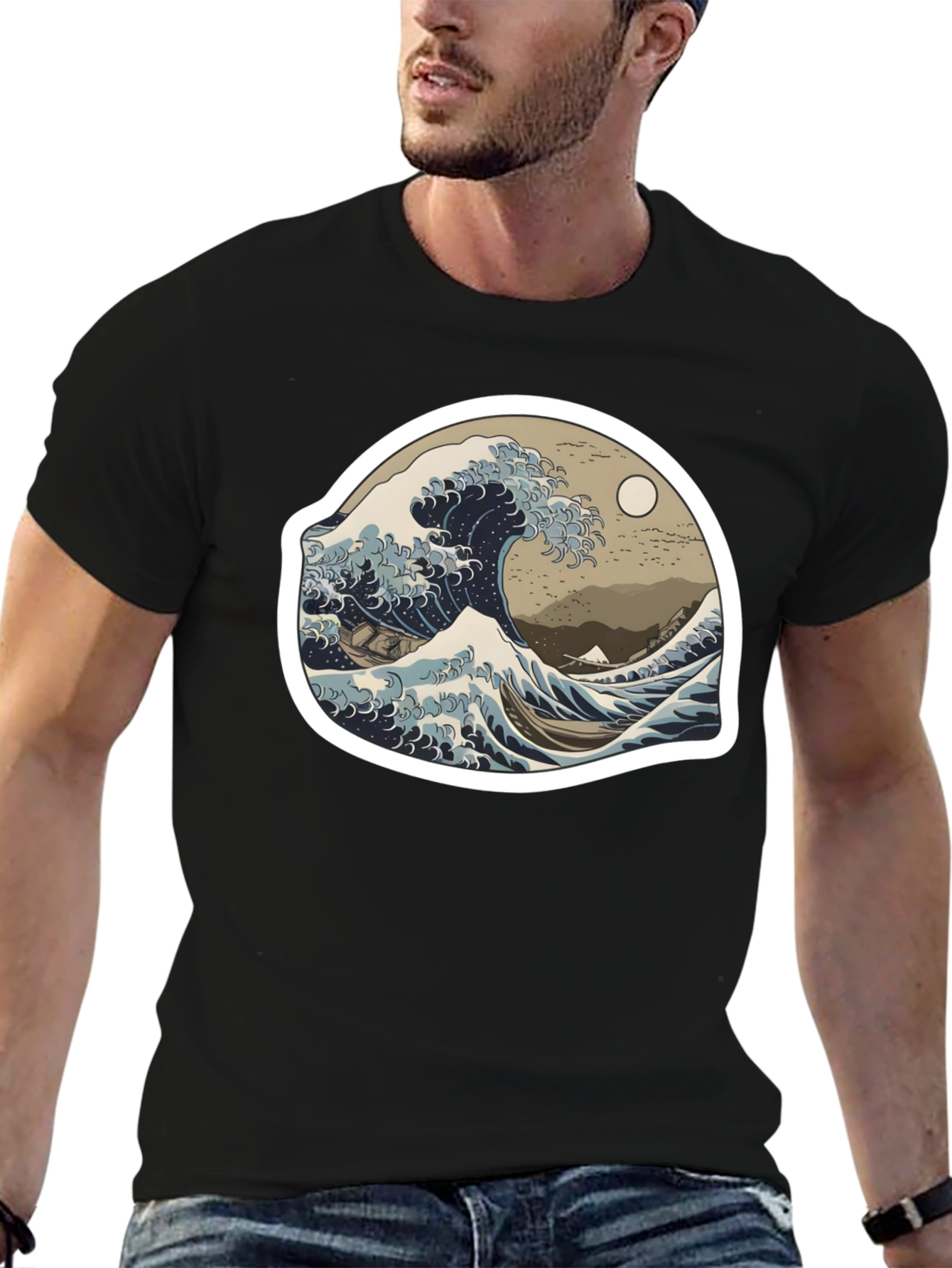 Great Wave Graphic Tee - Black Casual Style