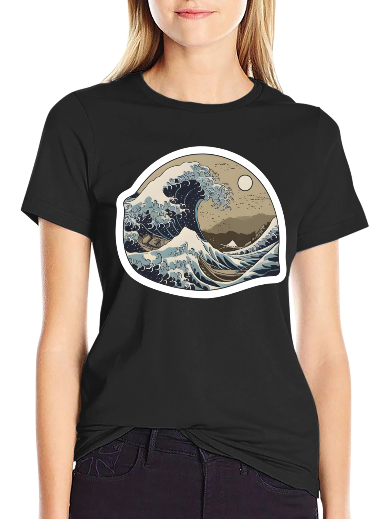 Great Wave Graphic Tee - Black Casual Style