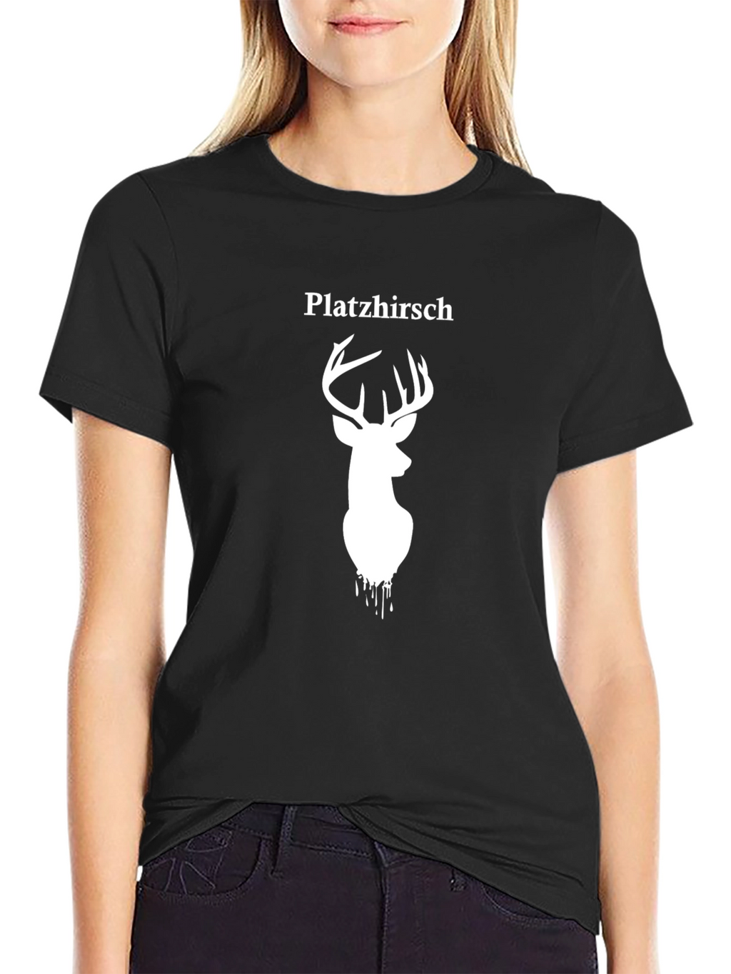 Platzhirsch Deer Graphic Tee - Trendy Black T-Shirt