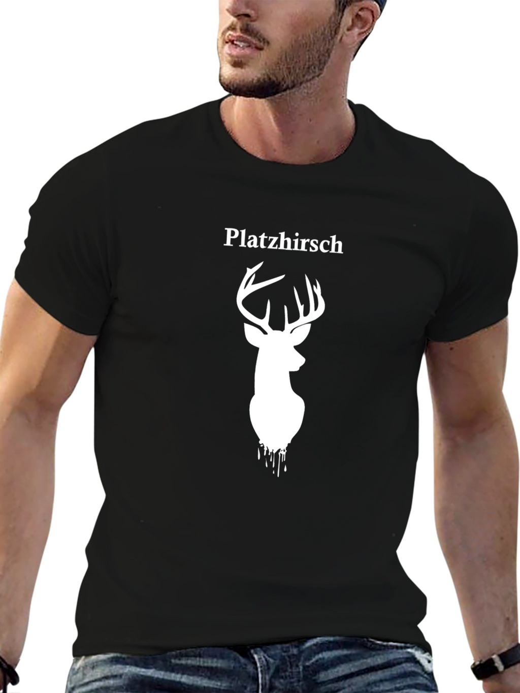 Platzhirsch Deer Graphic Tee - Trendy Black T-Shirt
