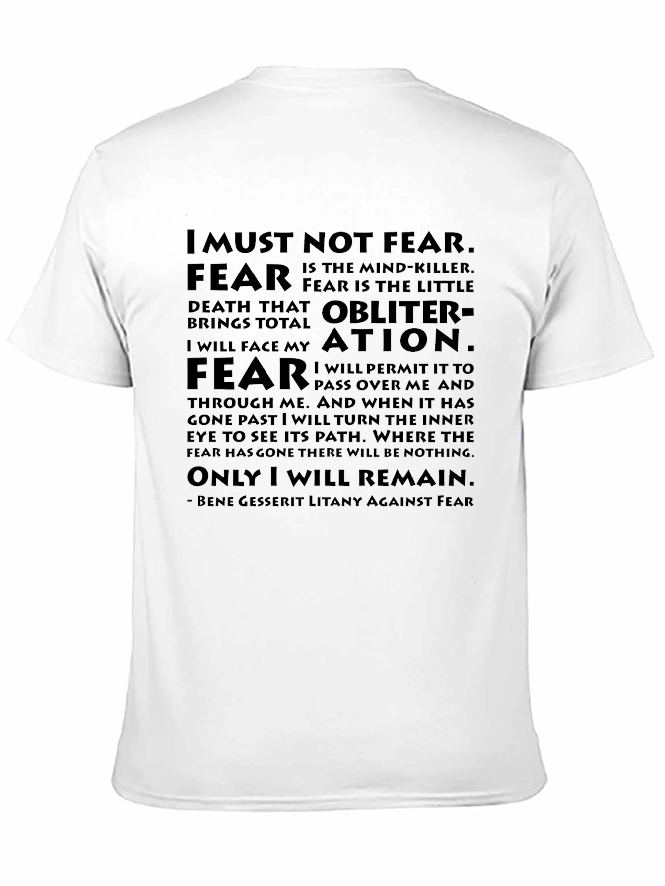 Bene Gesserit Litany Against Fear Black T-Shirt