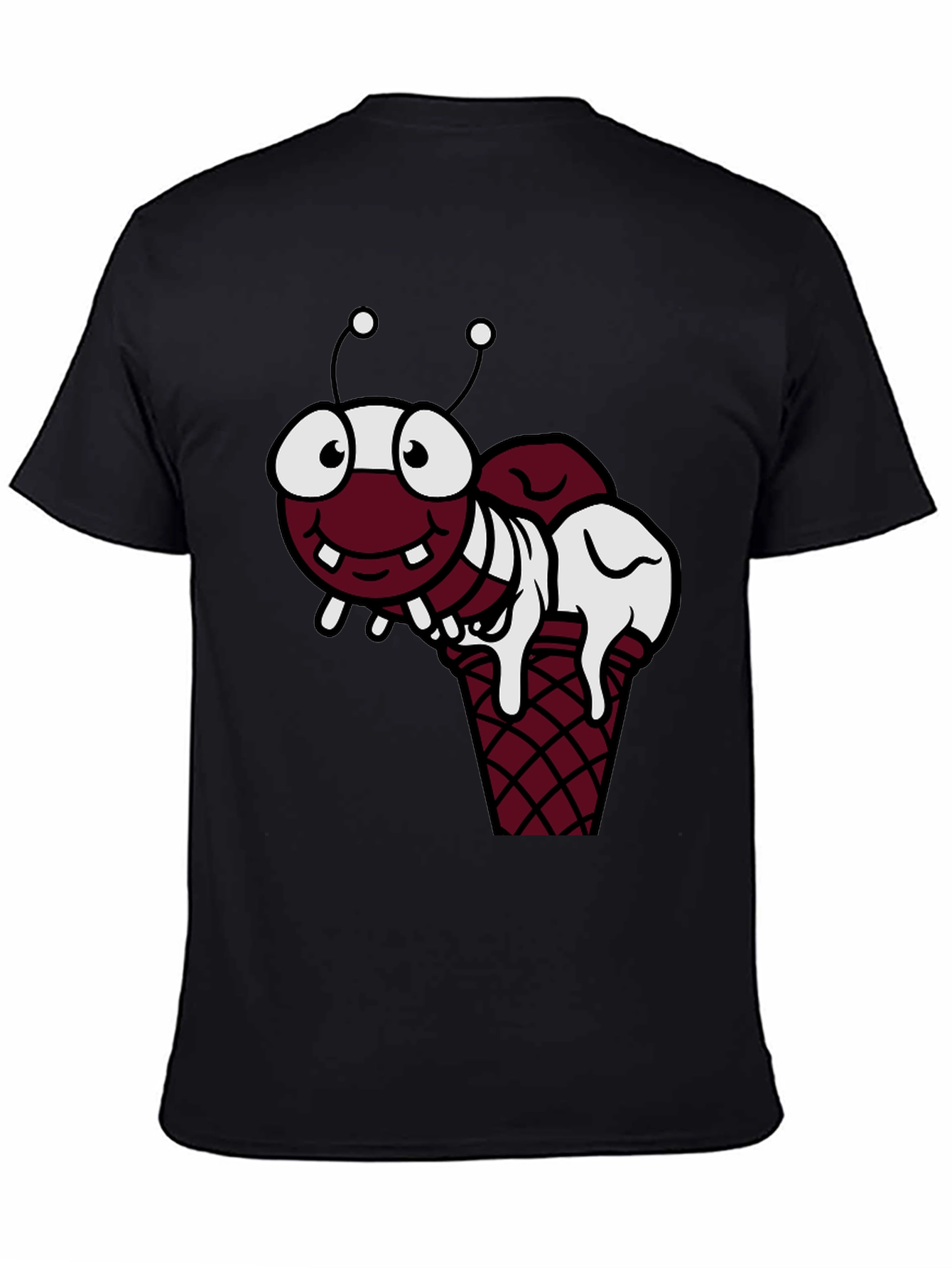 Funny Cartoon Ant Ice Cream Cone Black T-Shirt