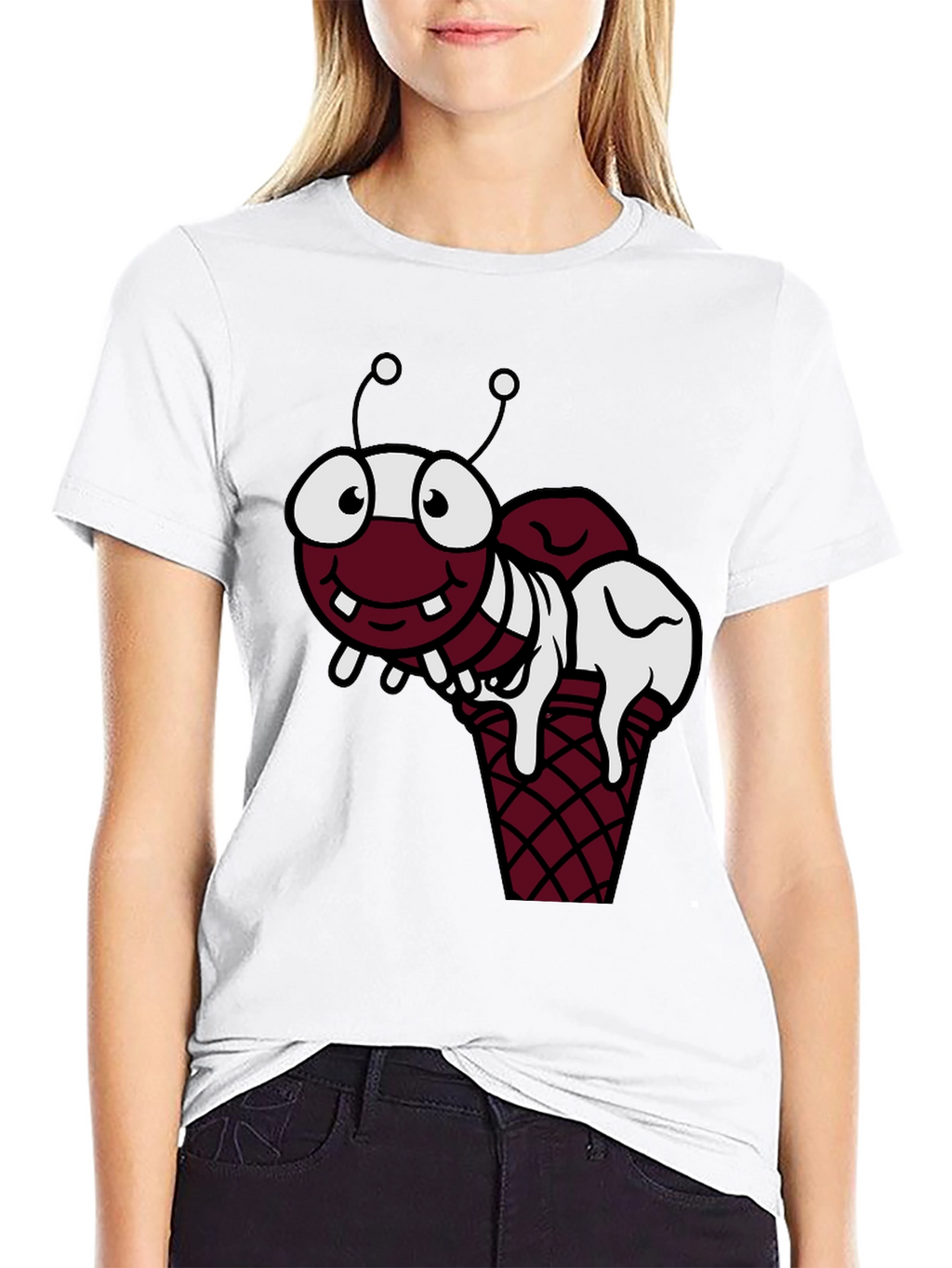 Funny Cartoon Ant Ice Cream Cone Black T-Shirt