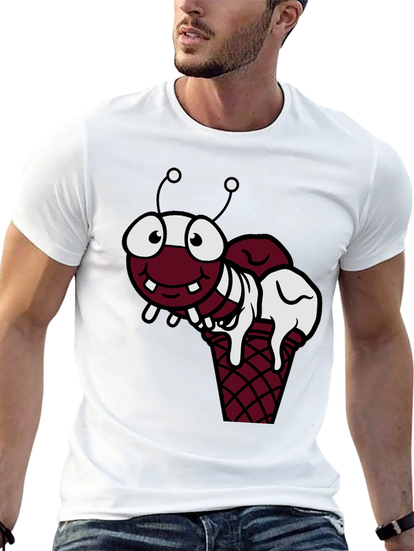 Funny Cartoon Ant Ice Cream Cone Black T-Shirt