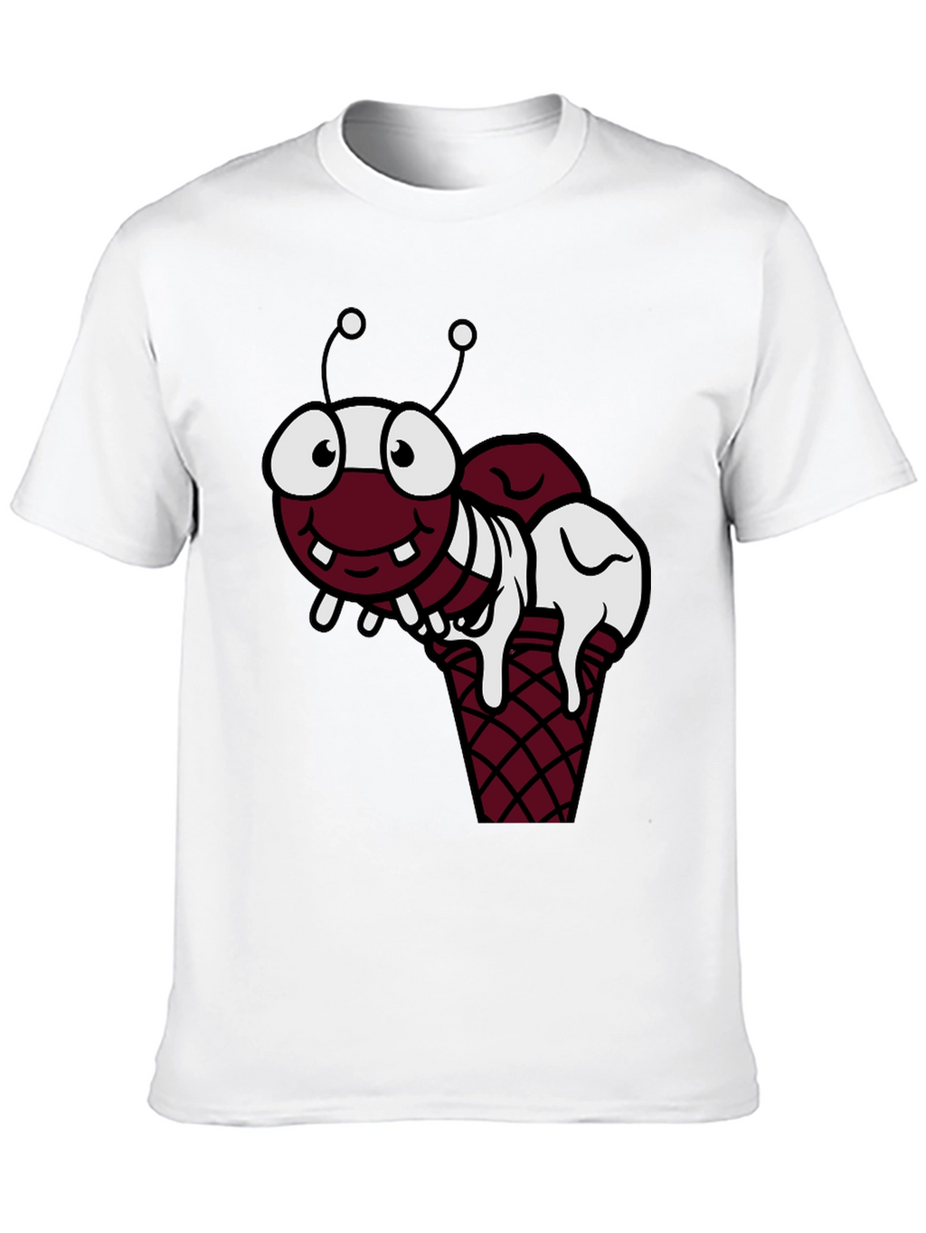 Funny Cartoon Ant Ice Cream Cone Black T-Shirt