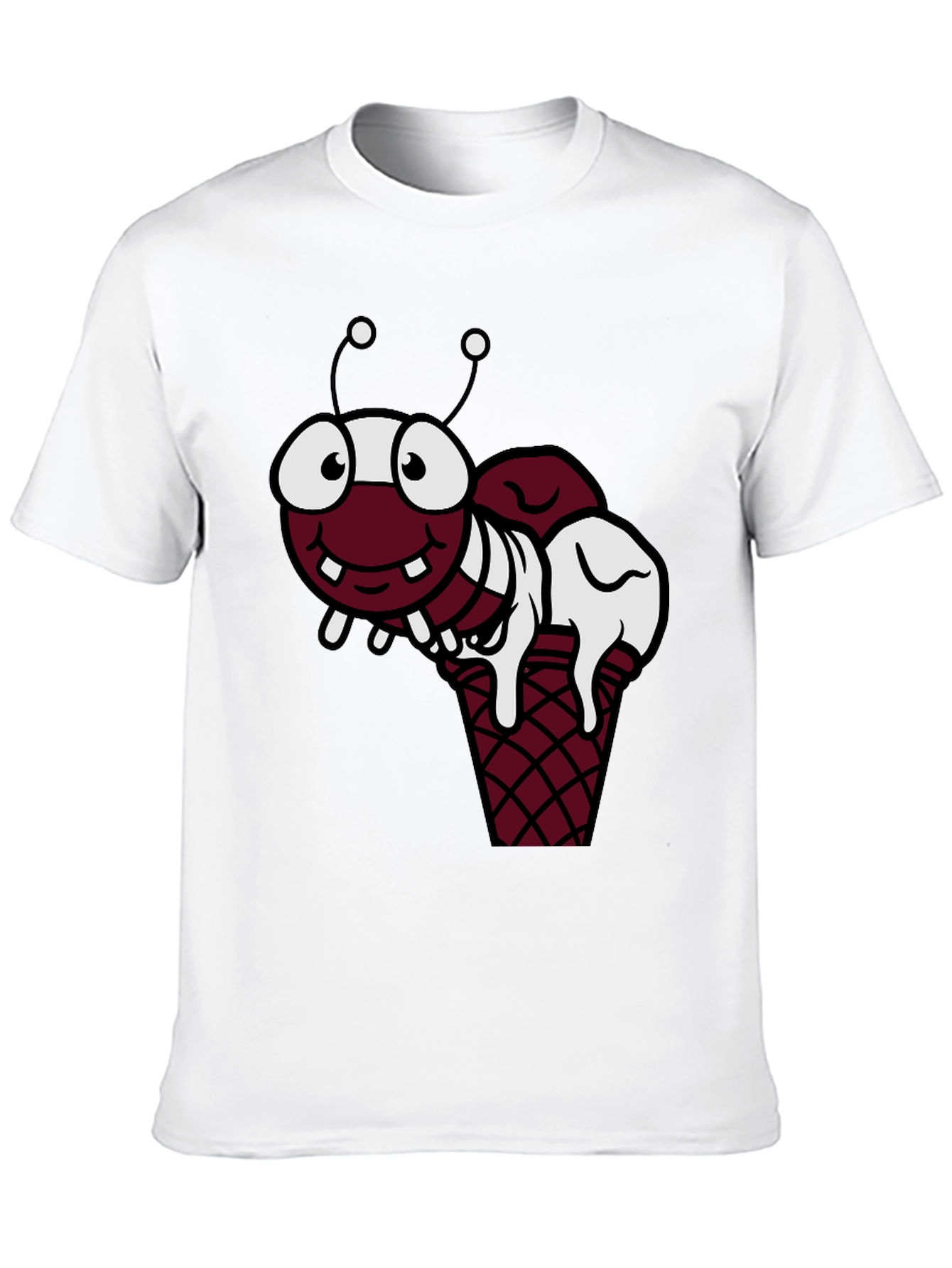 Funny Cartoon Ant Ice Cream Cone Black T-Shirt